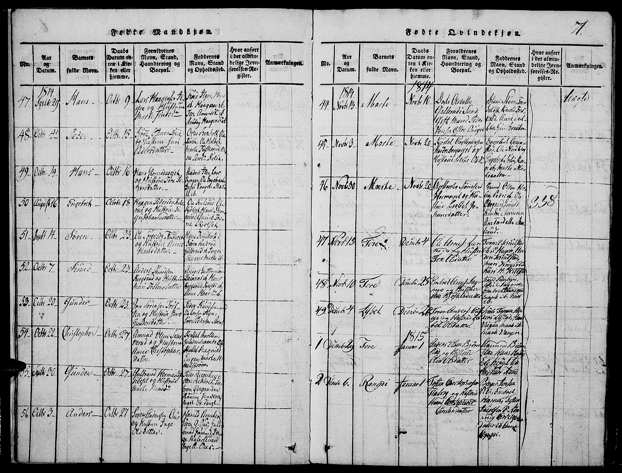 Strøm-Odalen prestekontor, SAH/PREST-028/H/Ha/Hab/L0001: Parish register (copy) no. 1, 1813-1825, p. 7
