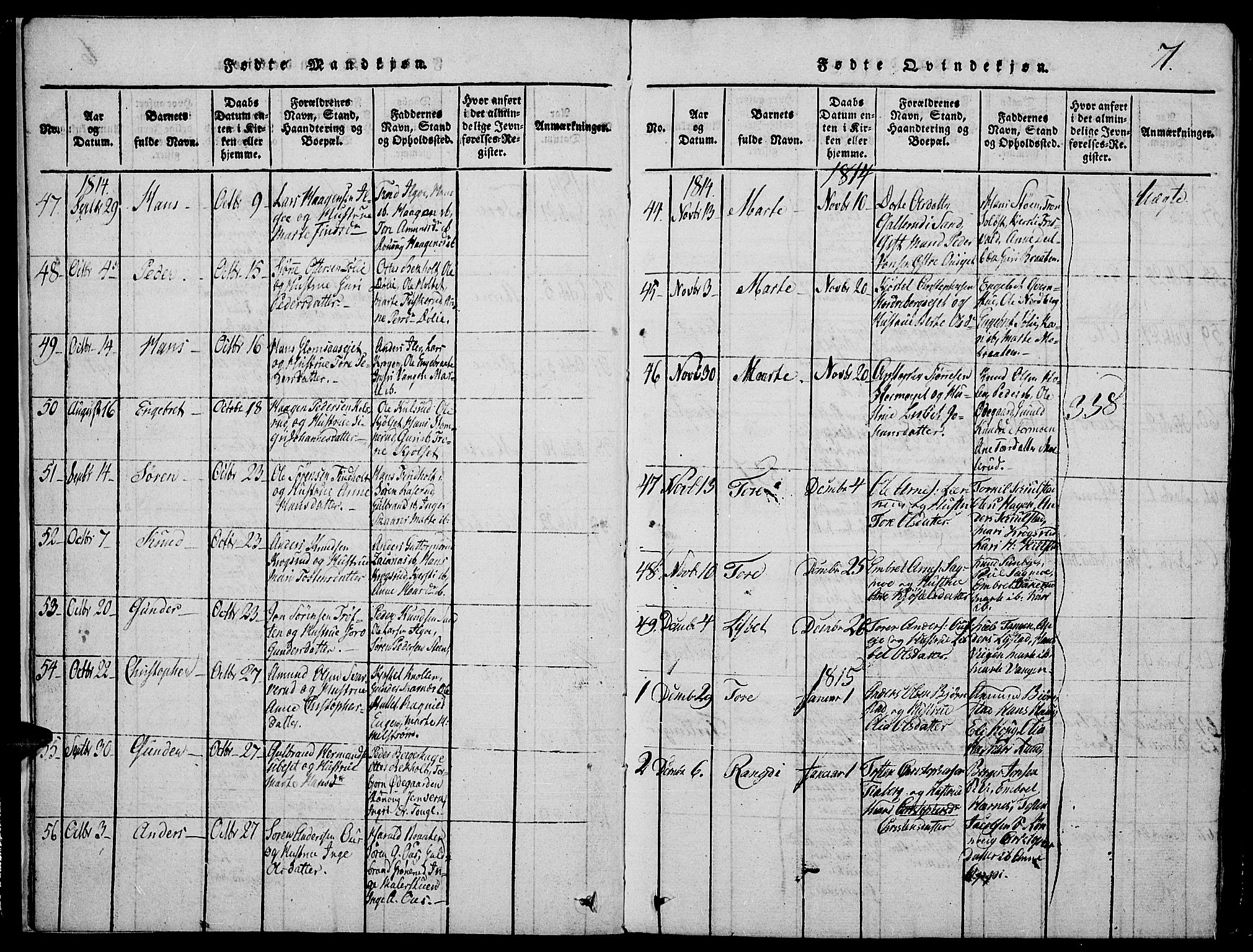 Strøm-Odalen prestekontor, AV/SAH-PREST-028/H/Ha/Hab/L0001: Parish register (copy) no. 1, 1813-1825, p. 7