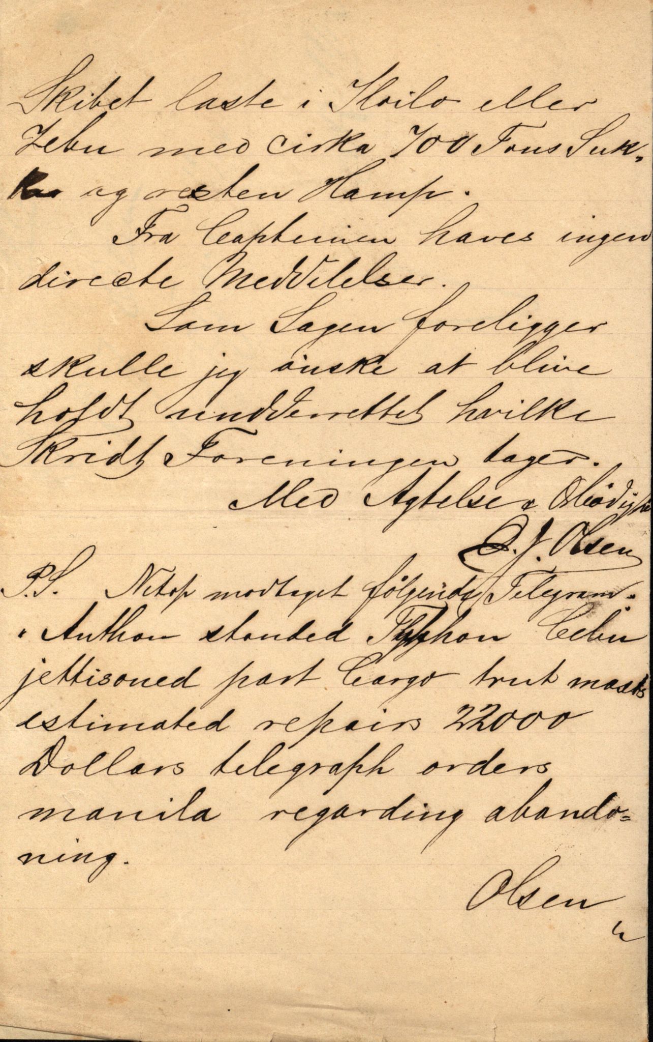 Pa 63 - Østlandske skibsassuranceforening, VEMU/A-1079/G/Ga/L0020/0003: Havaridokumenter / Anton, Diamant, Templar, Finn, Eliezer, Arctic, 1887, p. 22