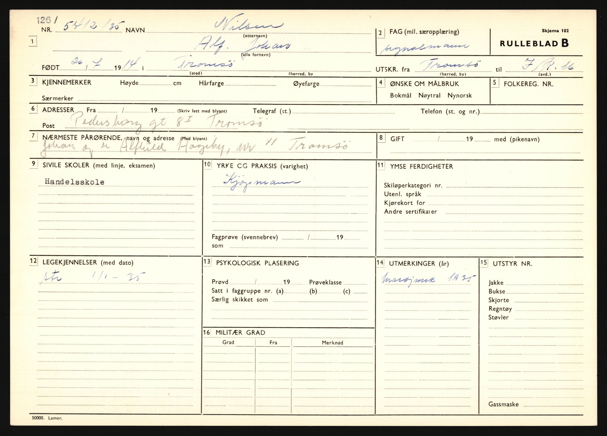 Forsvaret, Troms infanteriregiment nr. 16, AV/RA-RAFA-3146/P/Pa/L0019: Rulleblad for regimentets menige mannskaper, årsklasse 1935, 1935, p. 819