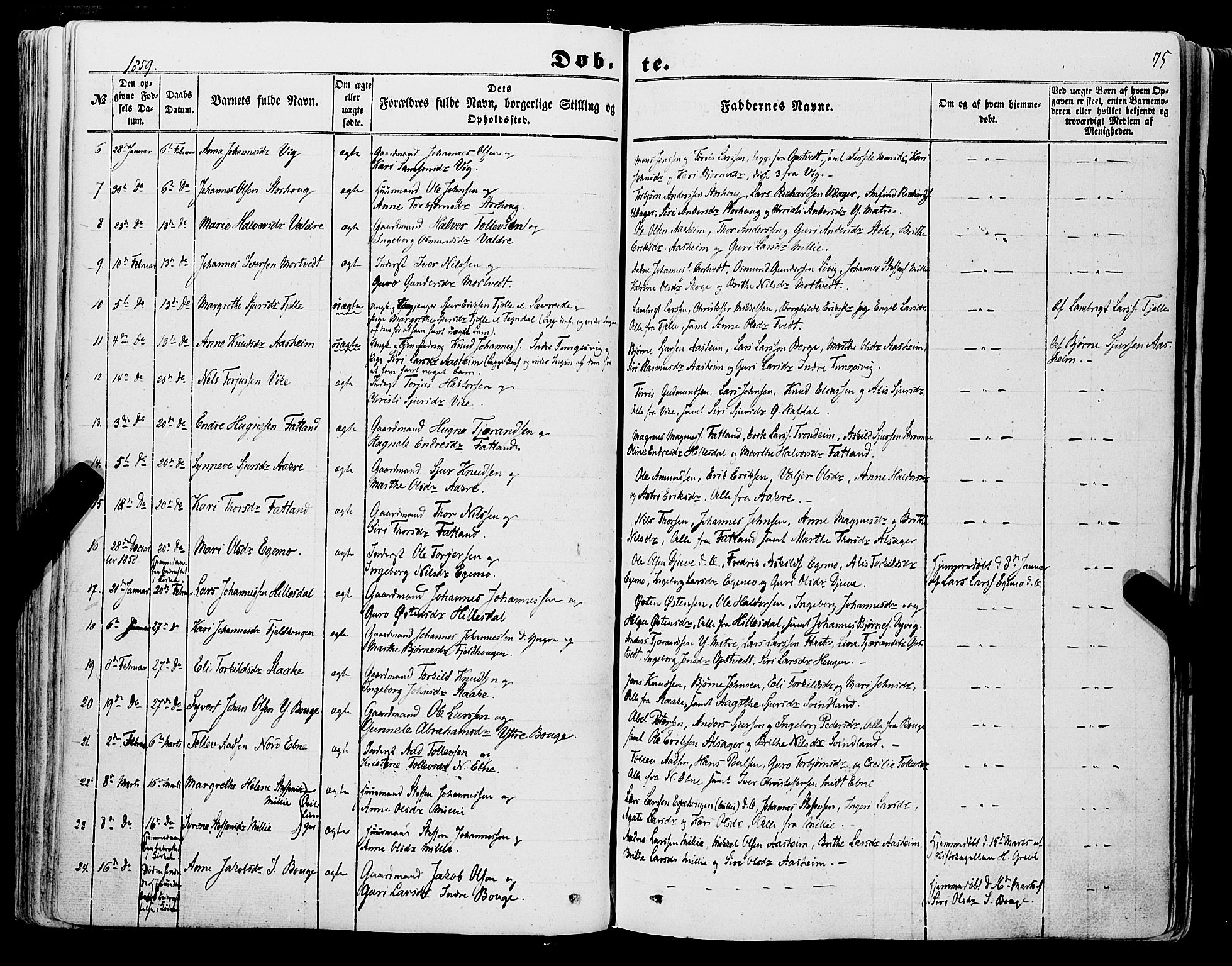 Skånevik sokneprestembete, SAB/A-77801/H/Haa: Parish register (official) no. A 5I, 1848-1869, p. 75
