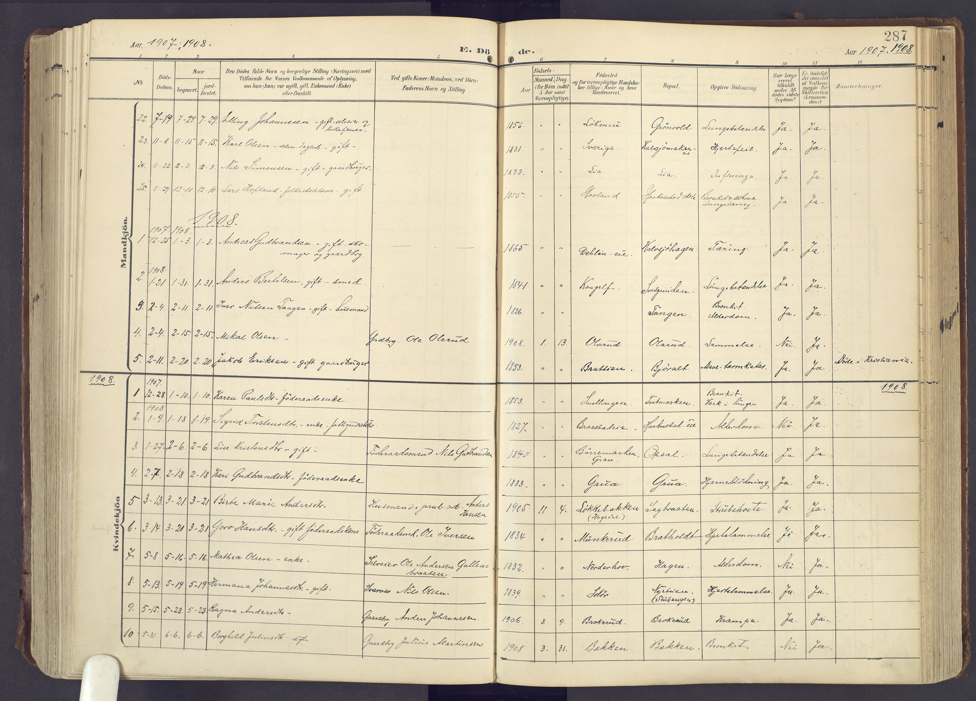 Lunner prestekontor, SAH/PREST-118/H/Ha/Haa/L0001: Parish register (official) no. 1, 1907-1922, p. 287