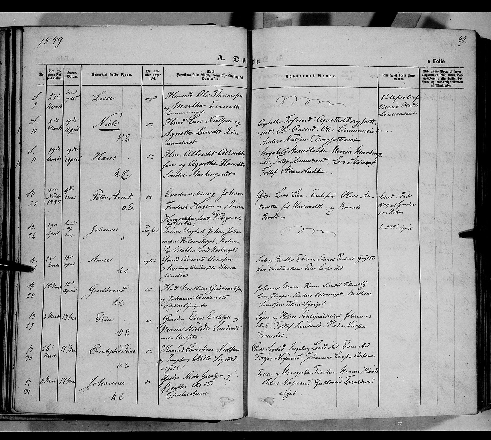 Biri prestekontor, AV/SAH-PREST-096/H/Ha/Haa/L0005: Parish register (official) no. 5, 1843-1854, p. 49