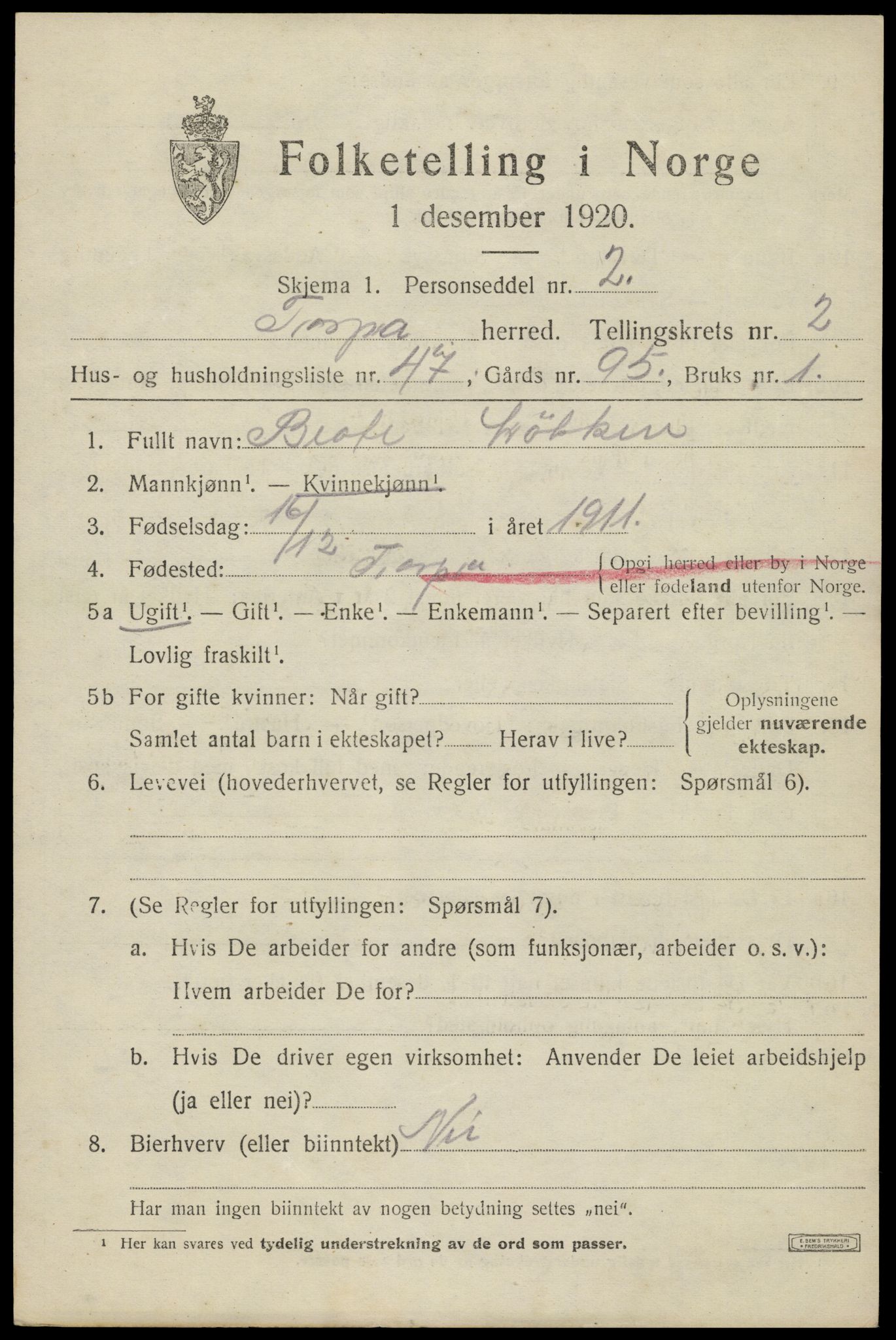 SAH, 1920 census for Torpa, 1920, p. 2245