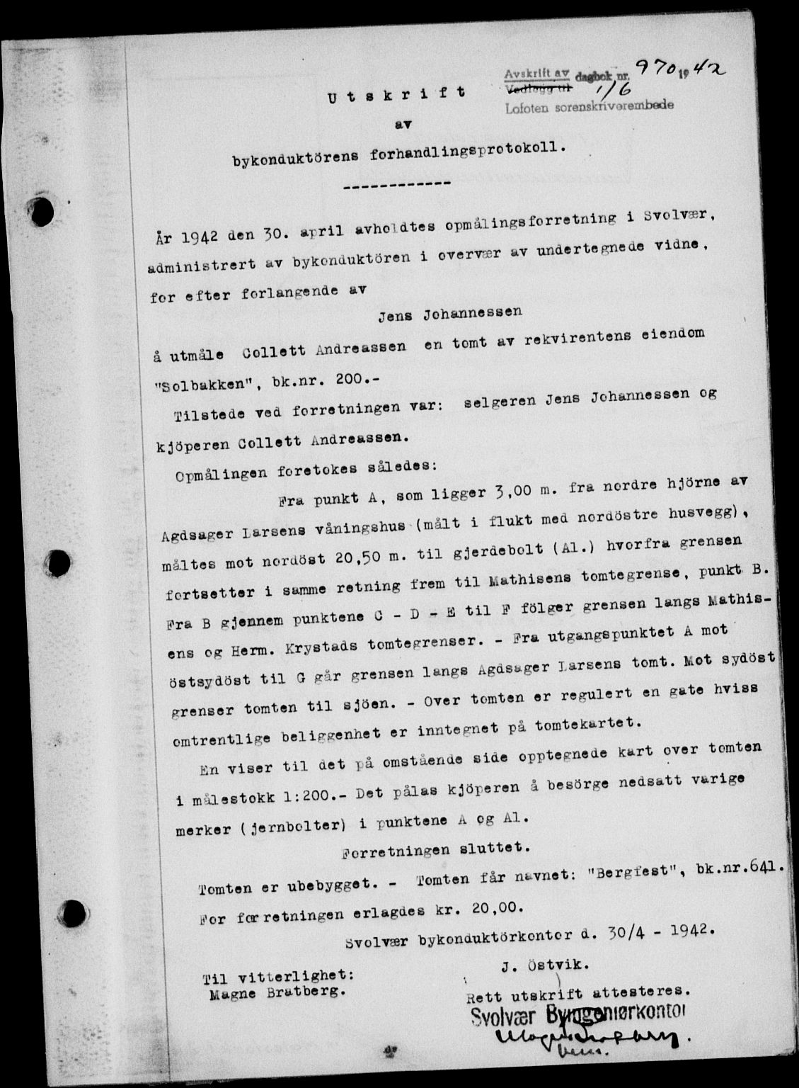 Lofoten sorenskriveri, SAT/A-0017/1/2/2C/L0010a: Mortgage book no. 10a, 1942-1943, Diary no: : 970/1942