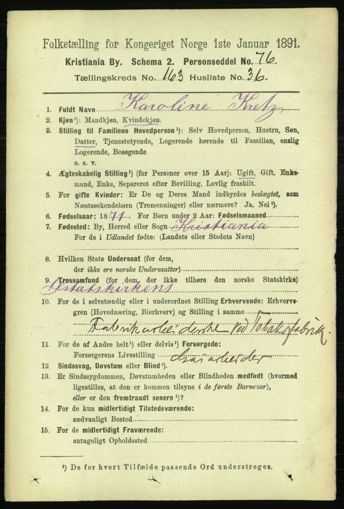 RA, 1891 census for 0301 Kristiania, 1891, p. 94358