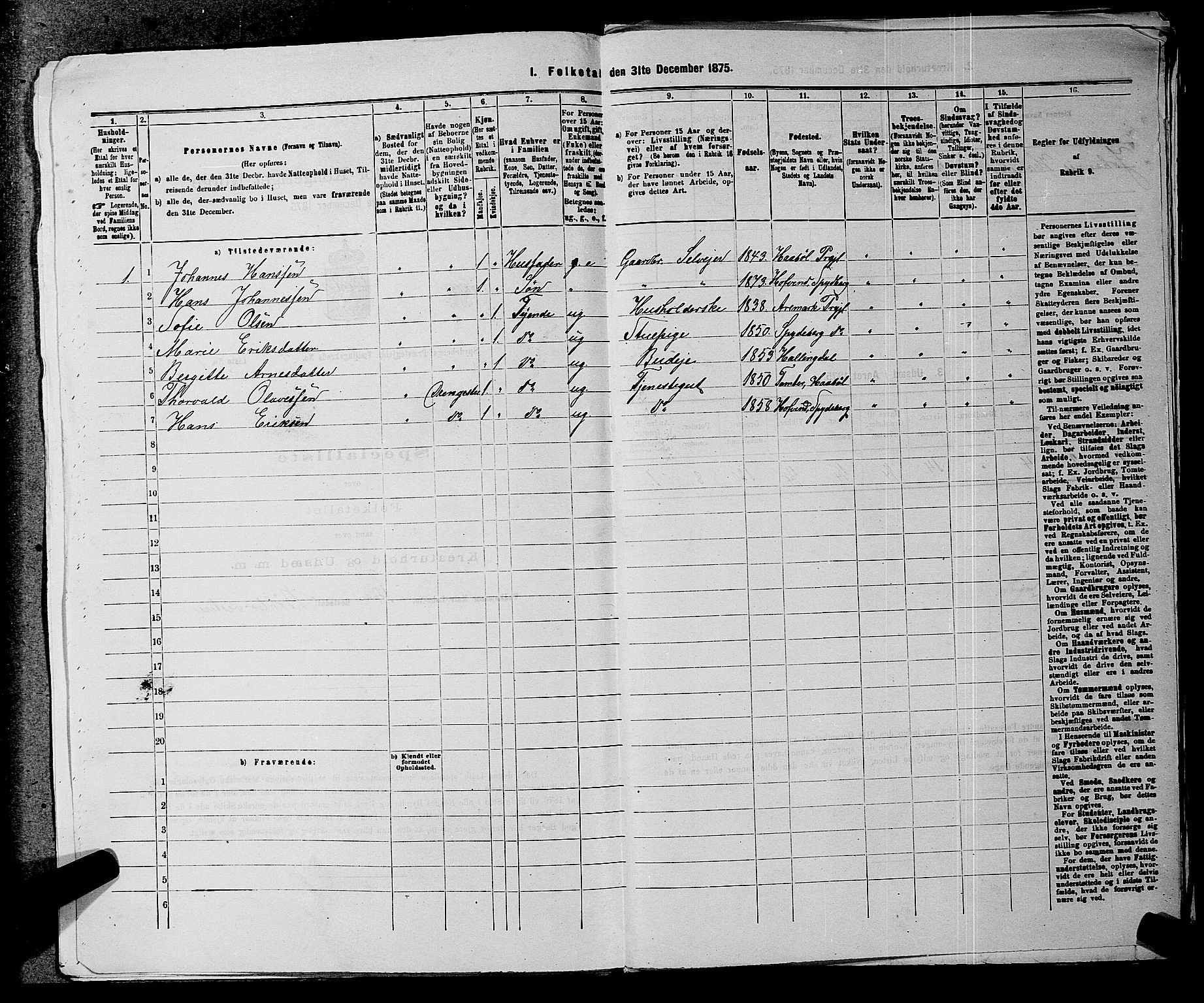 RA, 1875 census for 0123P Spydeberg, 1875, p. 698