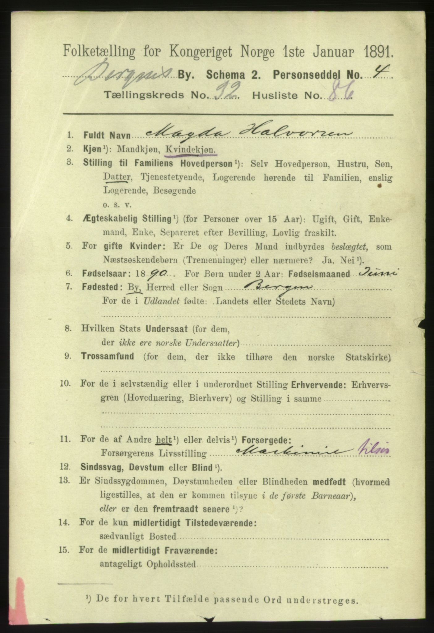 RA, 1891 Census for 1301 Bergen, 1891, p. 40918