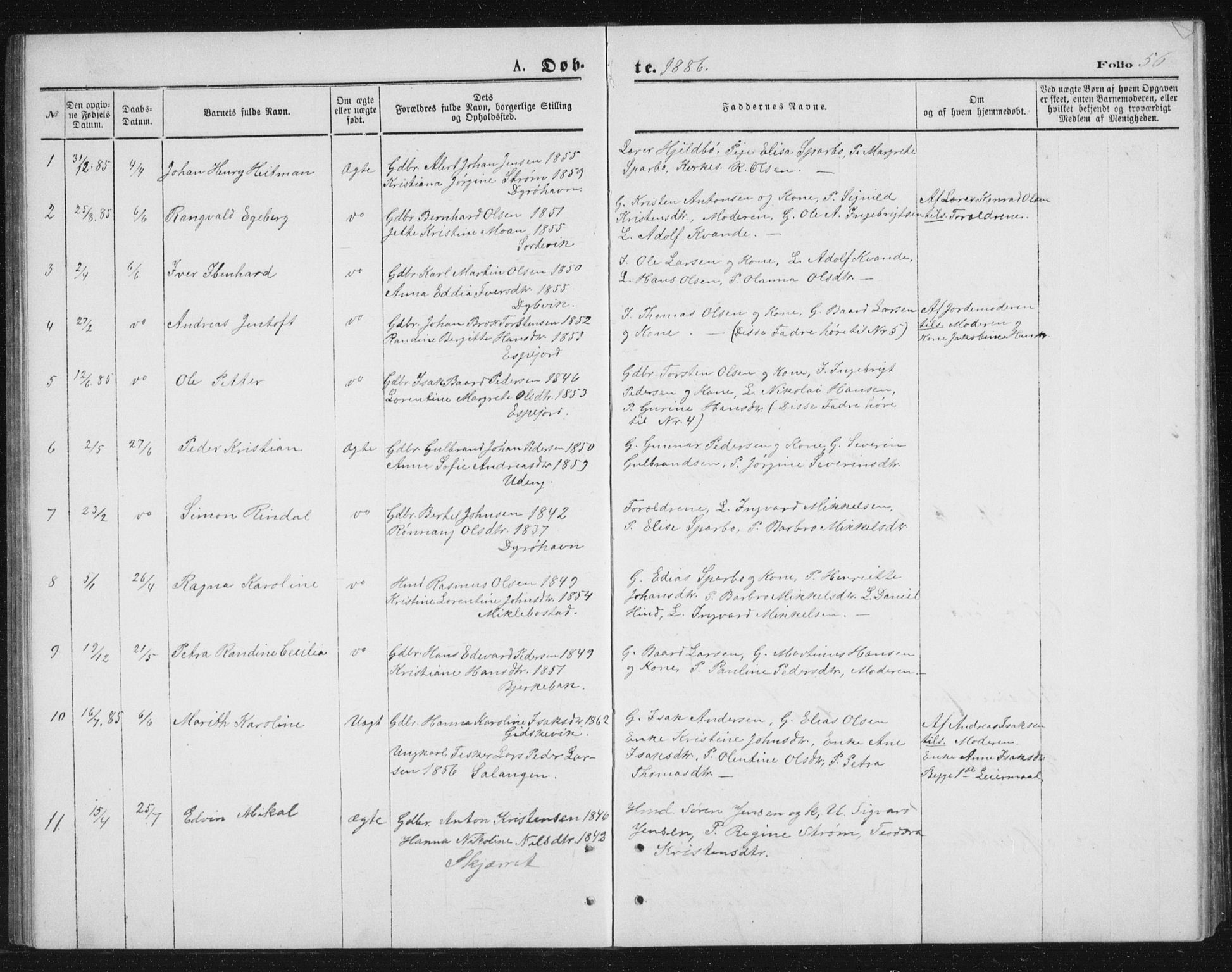 Tranøy sokneprestkontor, AV/SATØ-S-1313/I/Ia/Iab/L0013klokker: Parish register (copy) no. 13, 1874-1896, p. 56