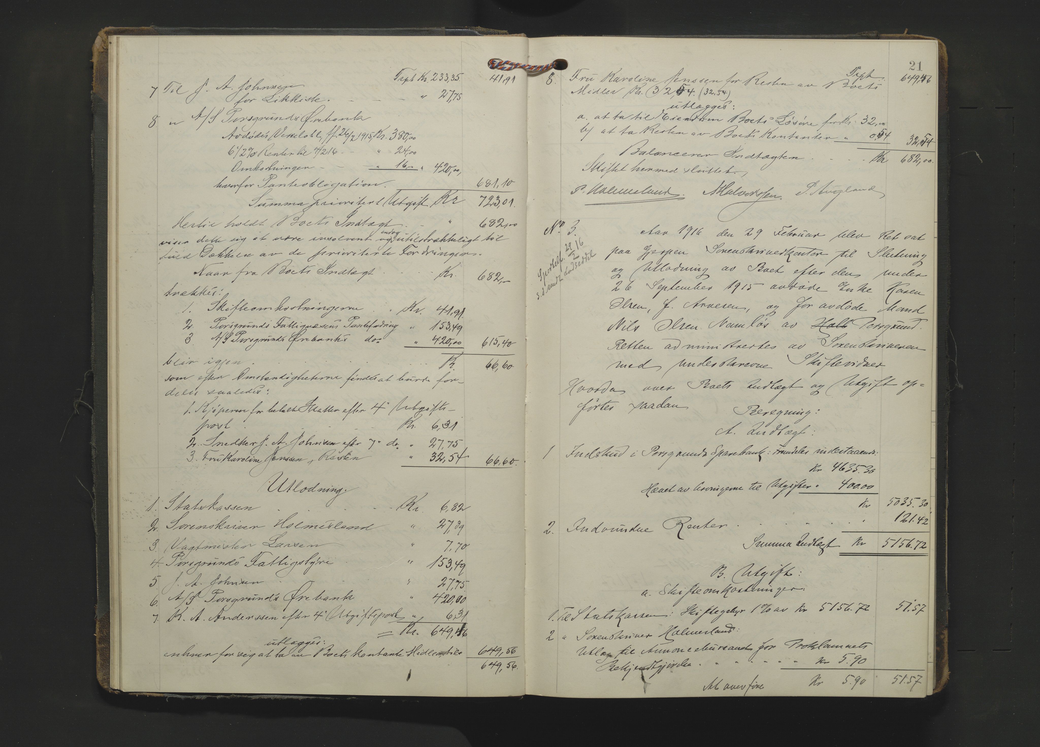 Gjerpen sorenskriveri, AV/SAKO-A-216/H/Hb/Hbc/Hbcb/L0002: Skifteutlodningsprotokoll, Porsgrunn by, 1914-1925, p. 20b-21a