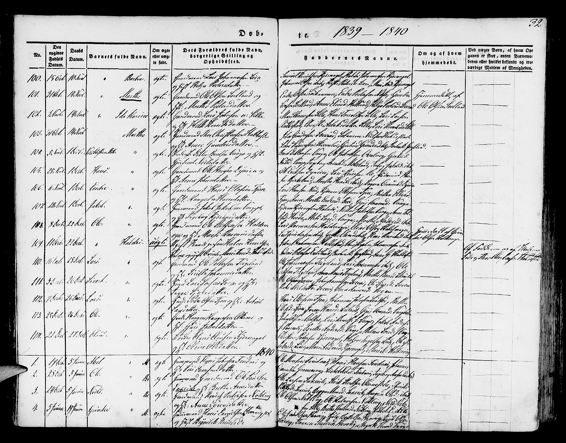 Finnås sokneprestembete, AV/SAB-A-99925/H/Ha/Haa/Haaa/L0006: Parish register (official) no. A 6, 1836-1850, p. 32