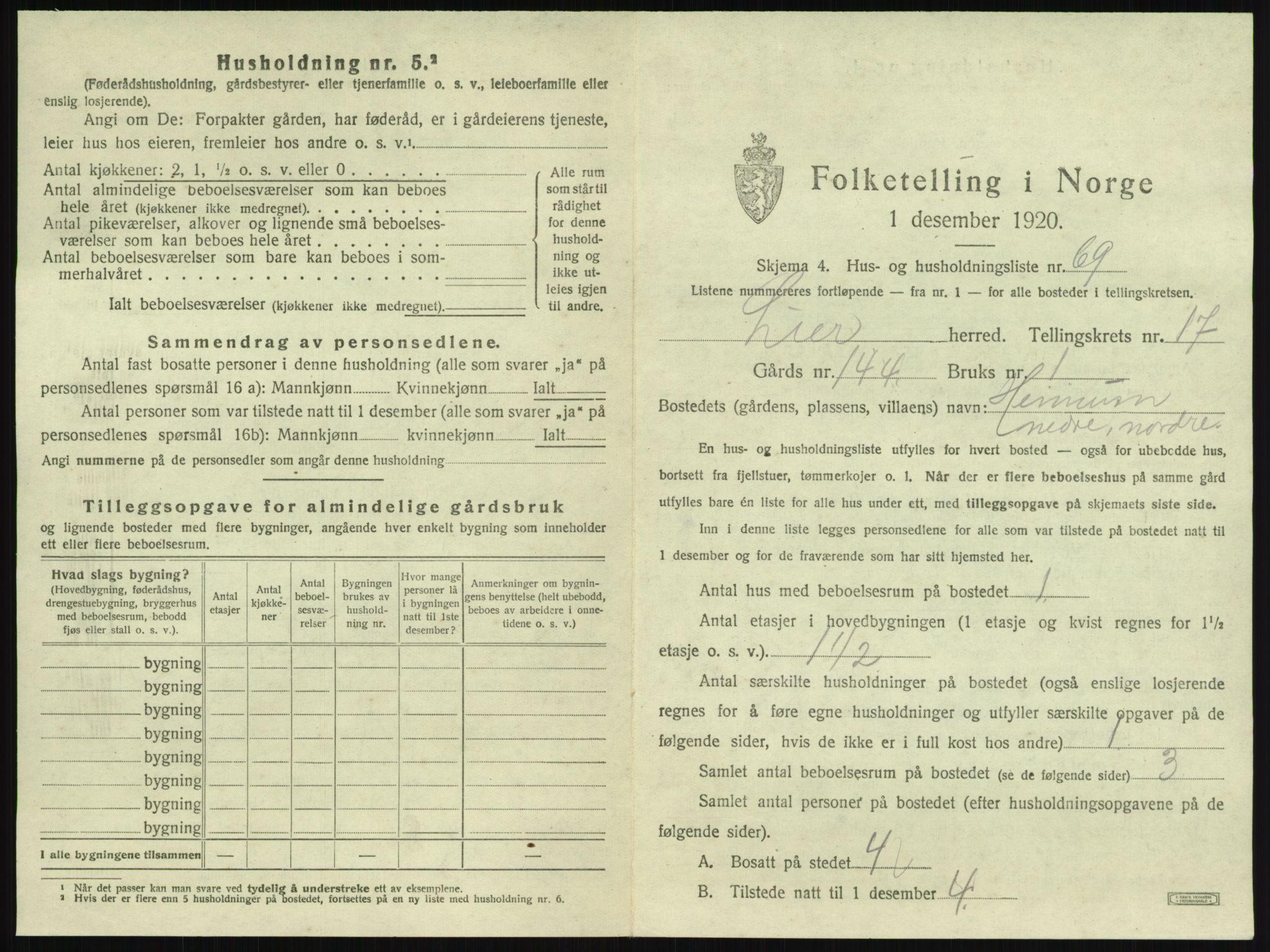 SAKO, 1920 census for Lier, 1920, p. 3035