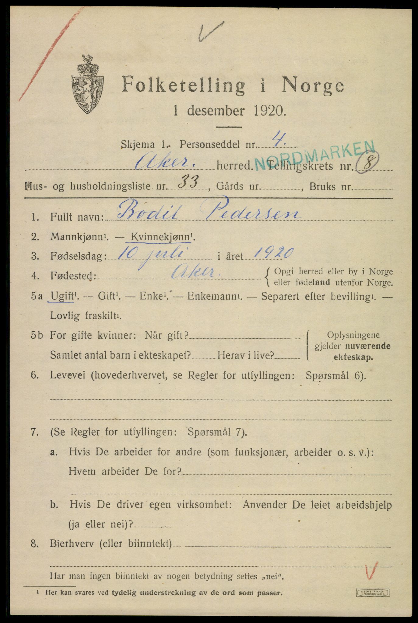 SAO, 1920 census for Aker, 1920, p. 55910