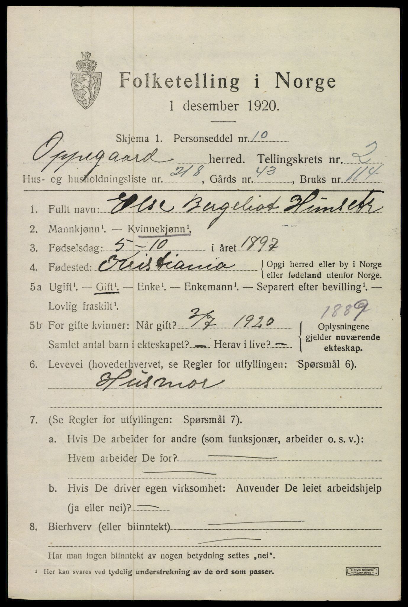 SAO, 1920 census for Oppegård, 1920, p. 4691