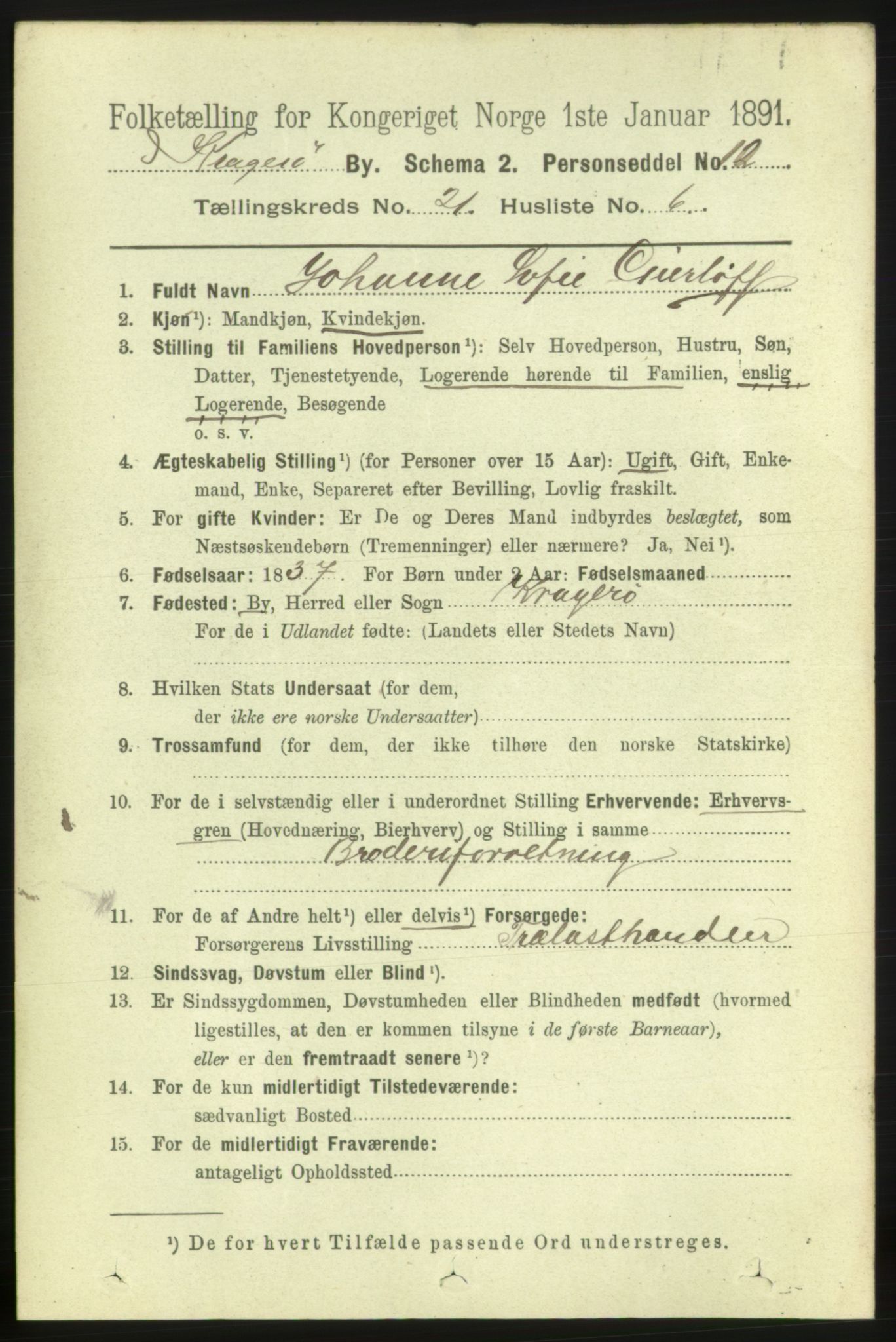 RA, 1891 census for 0801 Kragerø, 1891, p. 4746