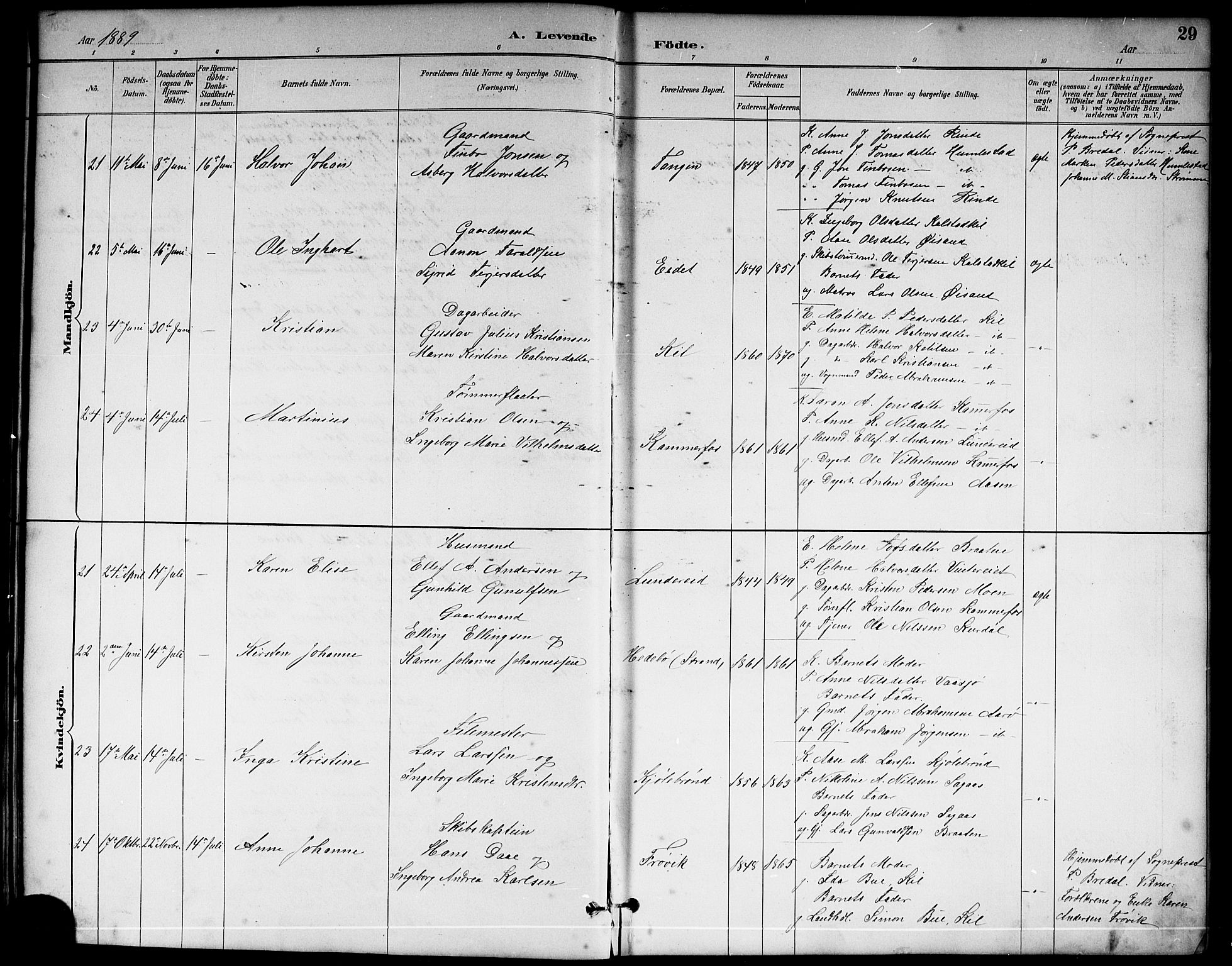 Sannidal kirkebøker, AV/SAKO-A-296/G/Ga/L0003: Parish register (copy) no. 3, 1887-1922, p. 29