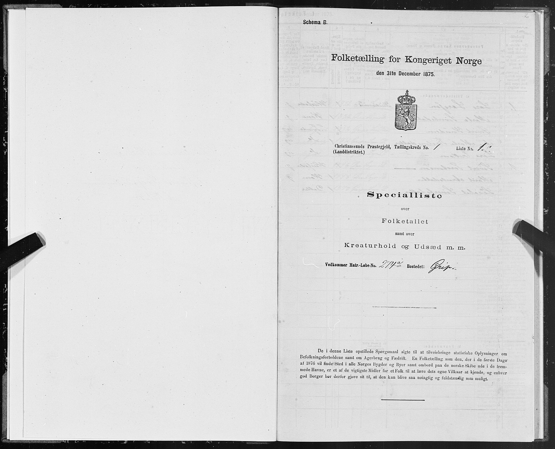 SAT, 1875 census for 1556L Kristiansund/Frei og Grip, 1875