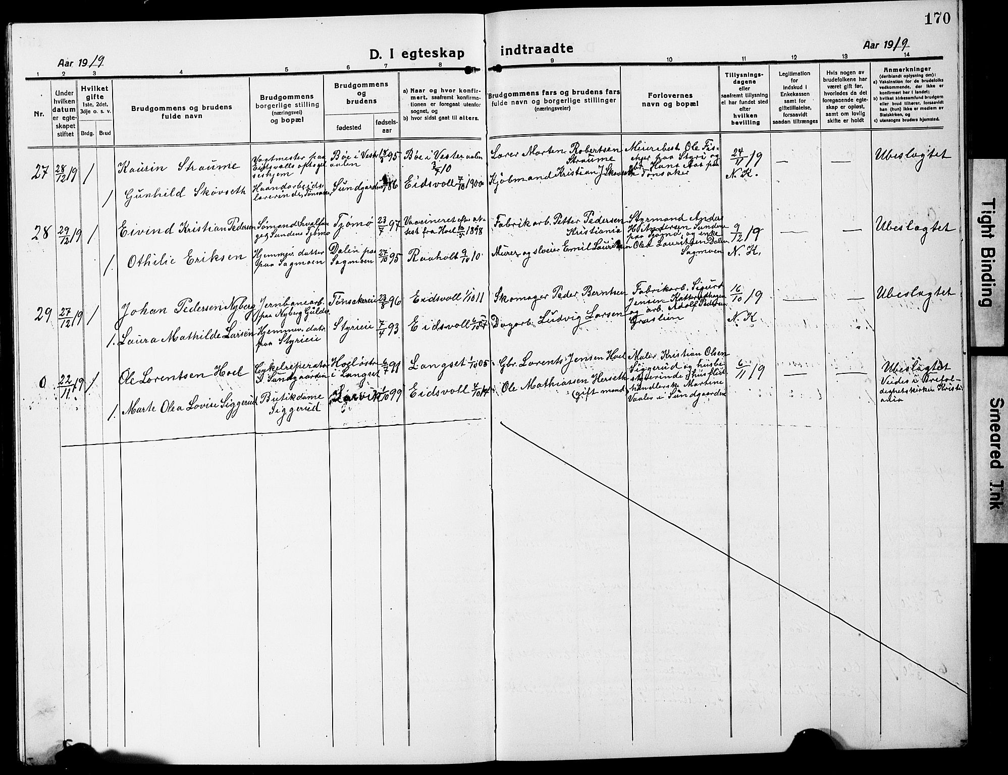 Eidsvoll prestekontor Kirkebøker, SAO/A-10888/G/Ga/L0010: Parish register (copy) no. I 10, 1919-1929, p. 170
