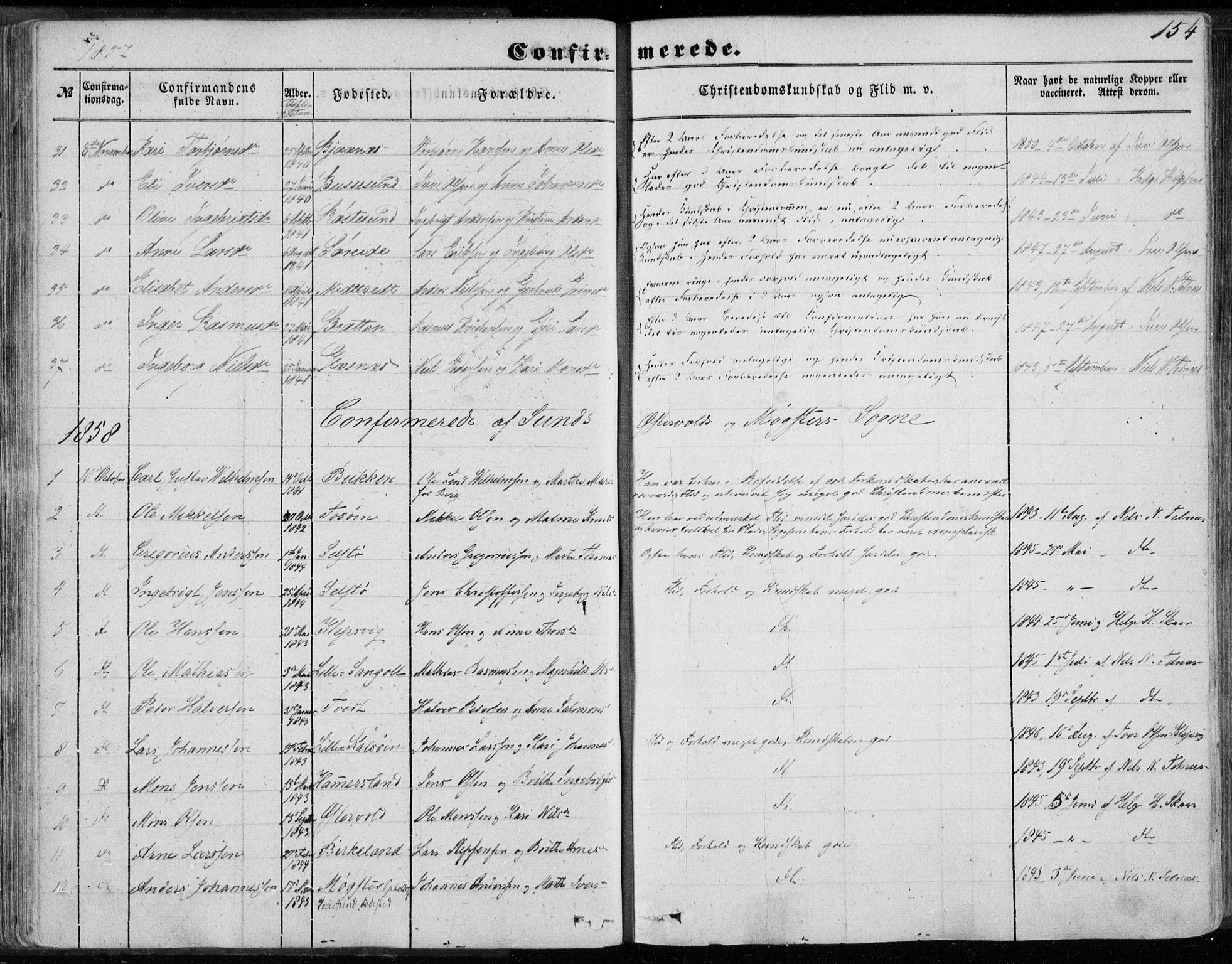 Sund sokneprestembete, SAB/A-99930: Parish register (official) no. A 14, 1850-1866, p. 154