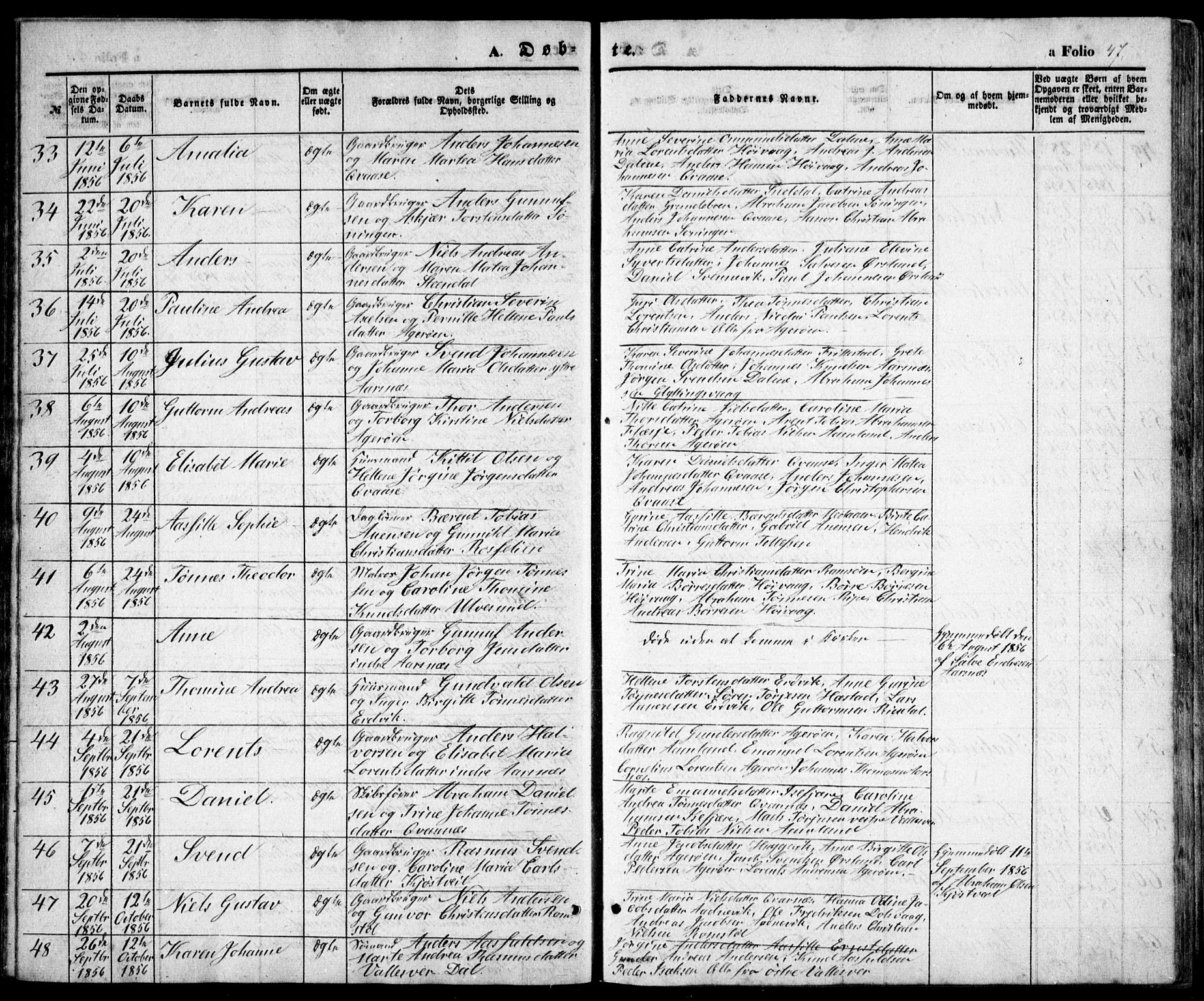 Høvåg sokneprestkontor, AV/SAK-1111-0025/F/Fb/L0002: Parish register (copy) no. B 2, 1847-1869, p. 47