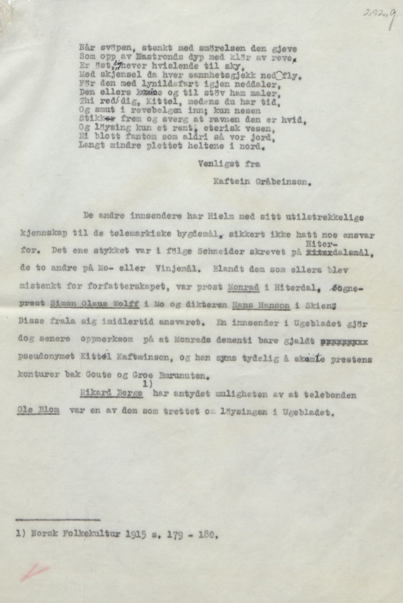 Rikard Berge, TEMU/TGM-A-1003/F/L0018/0056: 600-656 / 655 Brev, kataloger og andre papir til Rikard Berge. Konvolutten merka: Postpapir8, 1910-1950