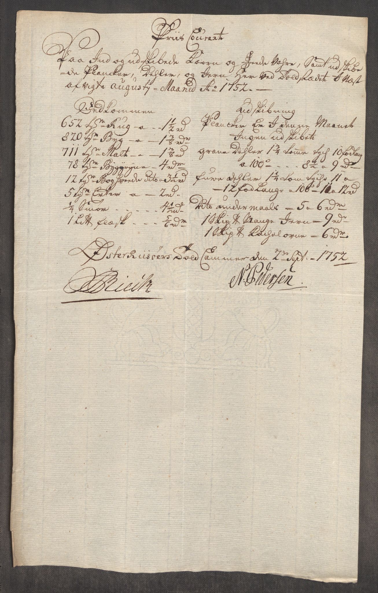 Rentekammeret inntil 1814, Realistisk ordnet avdeling, AV/RA-EA-4070/Oe/L0004: [Ø1]: Priskuranter, 1749-1752, p. 957