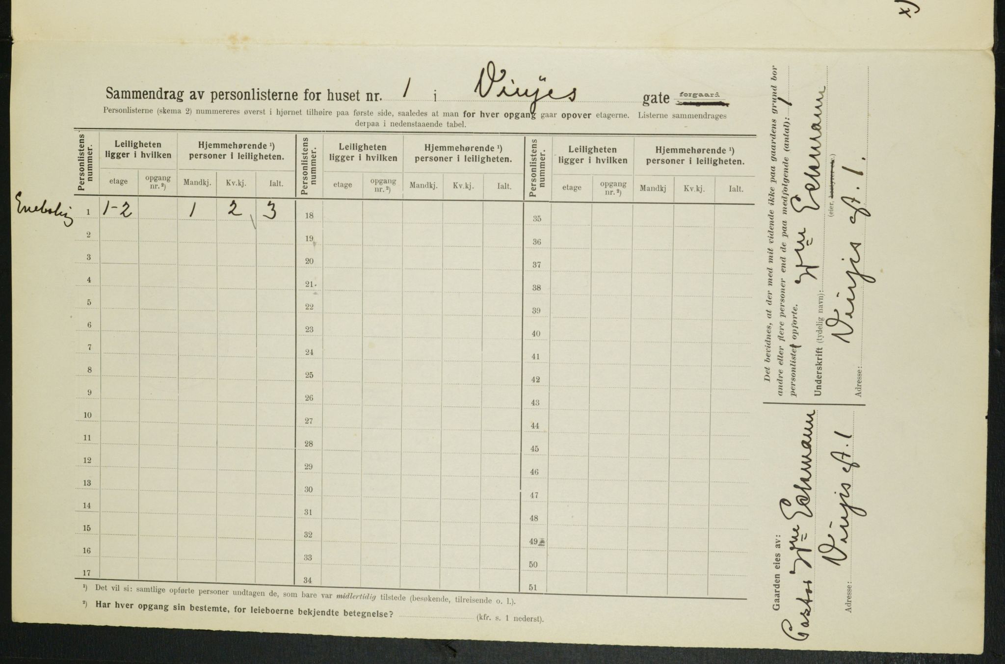 OBA, Municipal Census 1914 for Kristiania, 1914, p. 124741