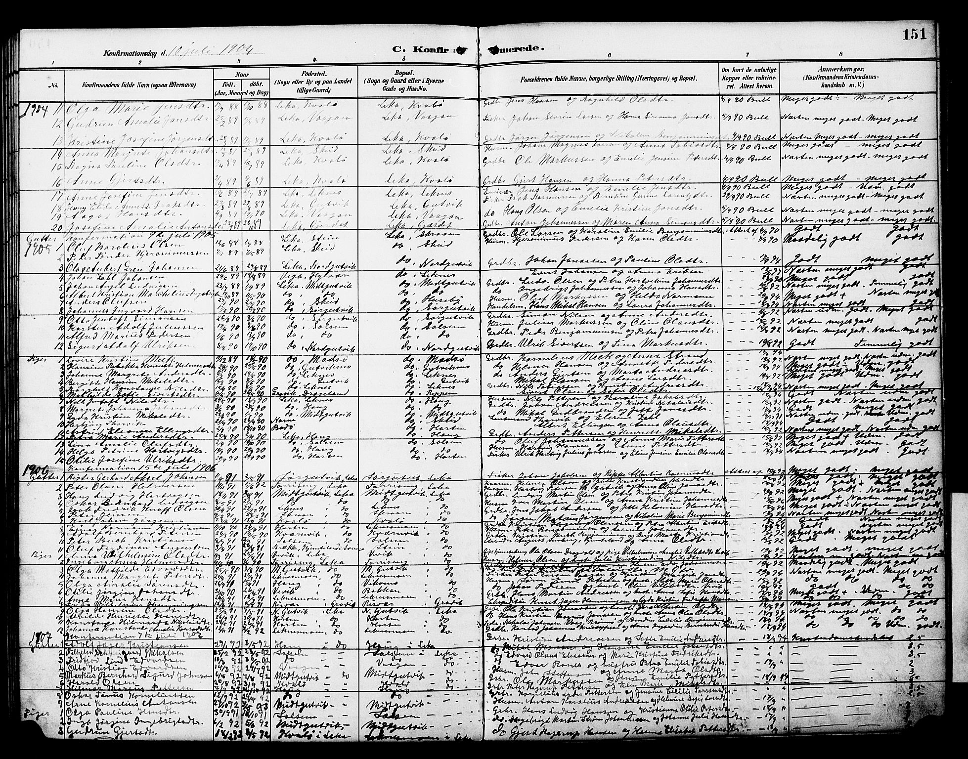 Ministerialprotokoller, klokkerbøker og fødselsregistre - Nord-Trøndelag, SAT/A-1458/788/L0701: Parish register (copy) no. 788C01, 1888-1913, p. 151
