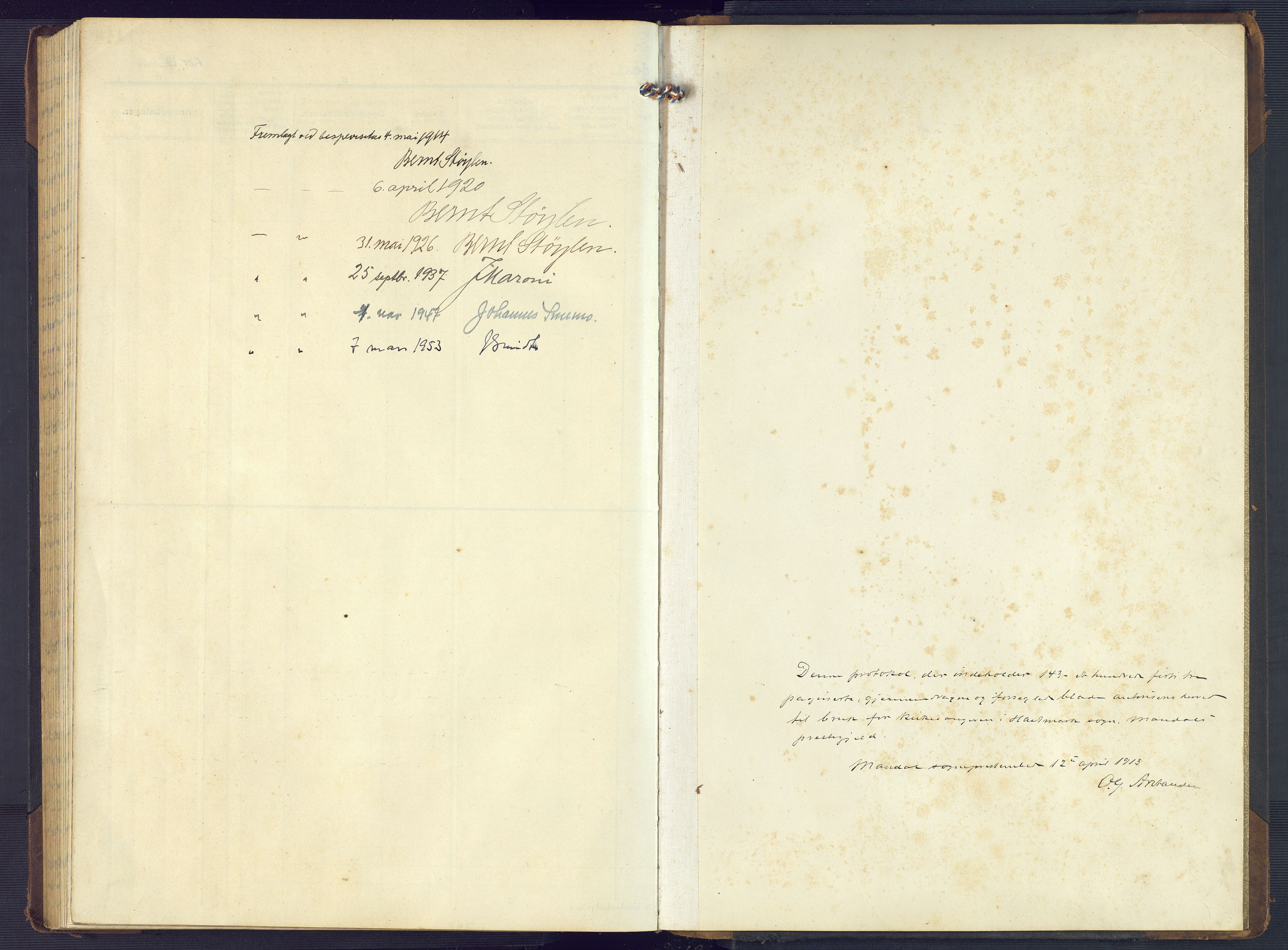 Mandal sokneprestkontor, SAK/1111-0030/F/Fb/Fbb/L0005: Parish register (copy) no. B 5, 1913-1957