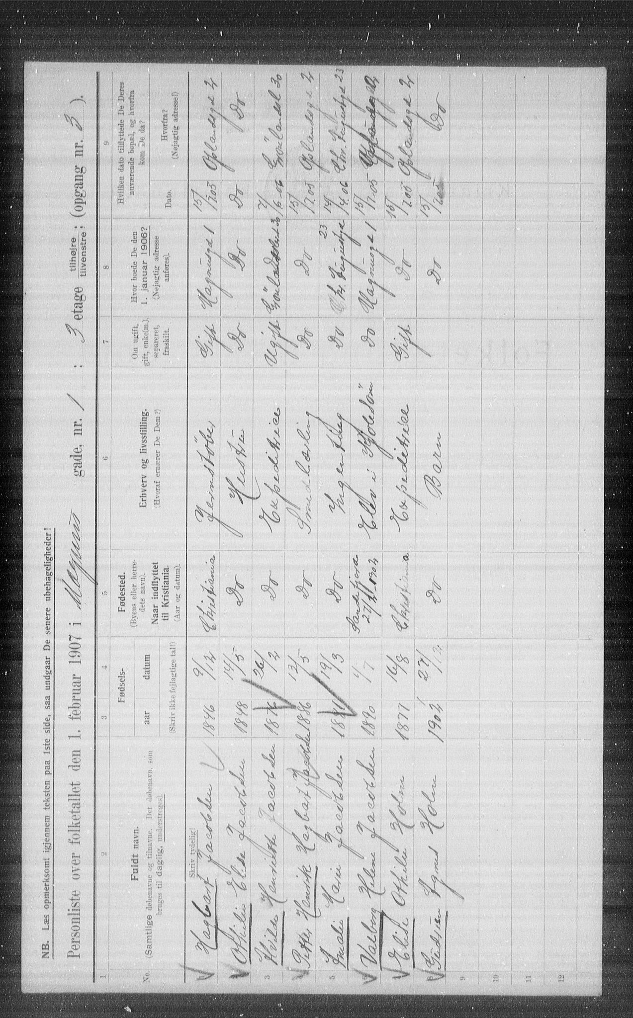 OBA, Municipal Census 1907 for Kristiania, 1907, p. 30235