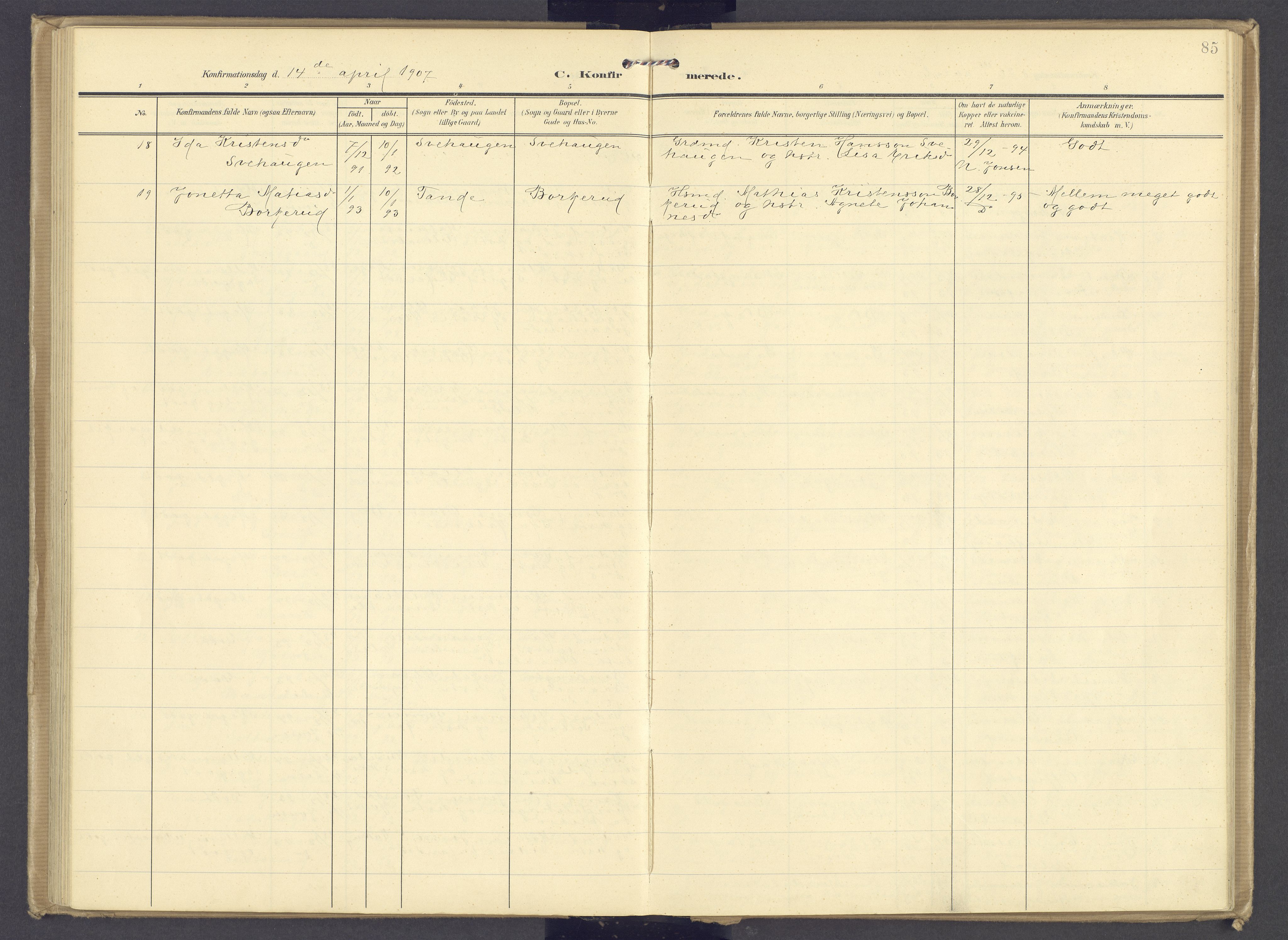 Øyer prestekontor, SAH/PREST-084/H/Ha/Haa/L0013: Parish register (official) no. 13, 1905-1920, p. 85