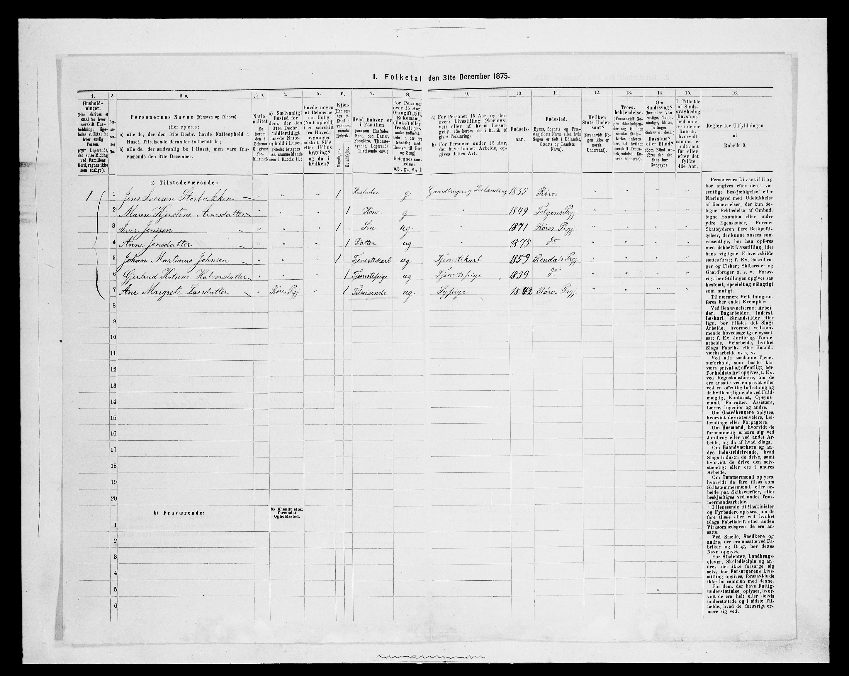 SAH, 1875 census for 0436P Tolga, 1875, p. 1195