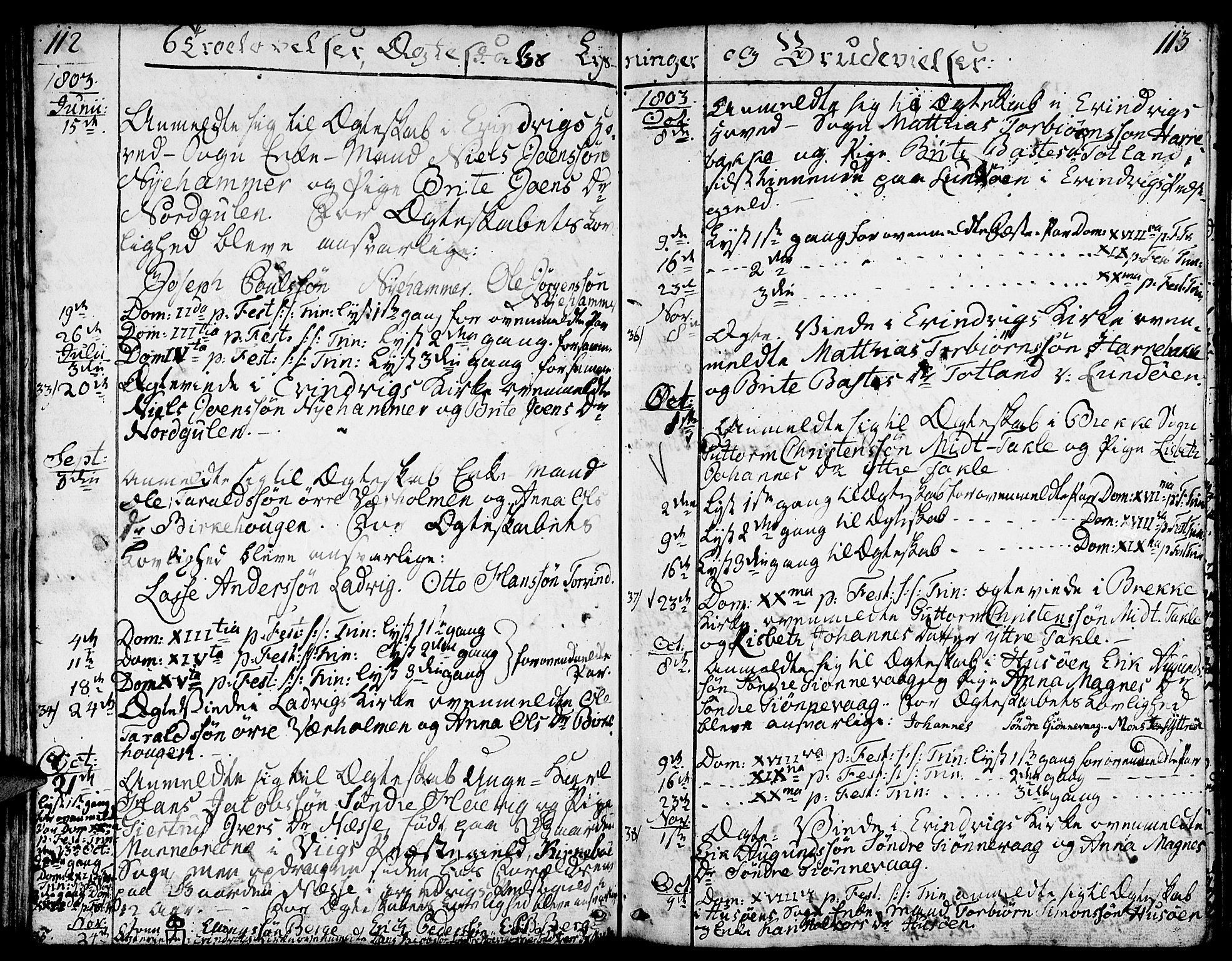 Gulen sokneprestembete, AV/SAB-A-80201/H/Haa/Haaa/L0016: Parish register (official) no. A 16, 1798-1808, p. 112-113