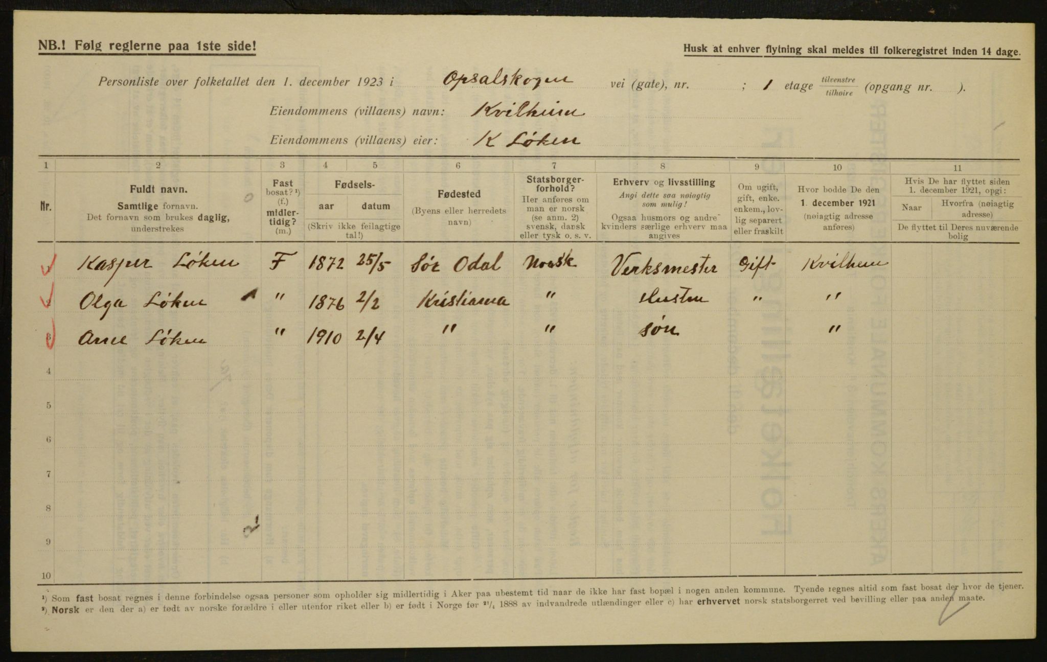 , Municipal Census 1923 for Aker, 1923, p. 29246