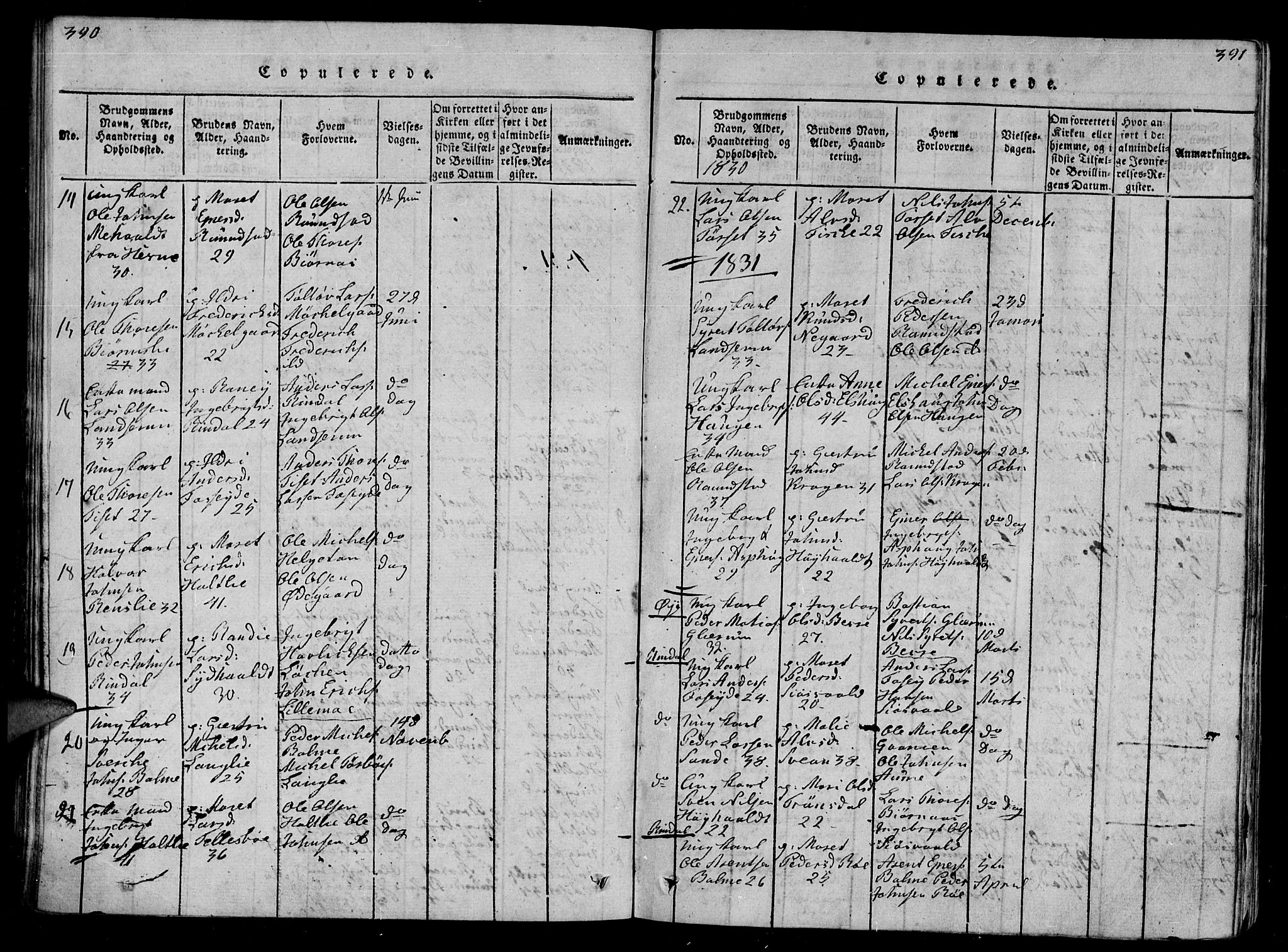 Ministerialprotokoller, klokkerbøker og fødselsregistre - Møre og Romsdal, AV/SAT-A-1454/595/L1050: Parish register (copy) no. 595C02, 1819-1834, p. 390-391