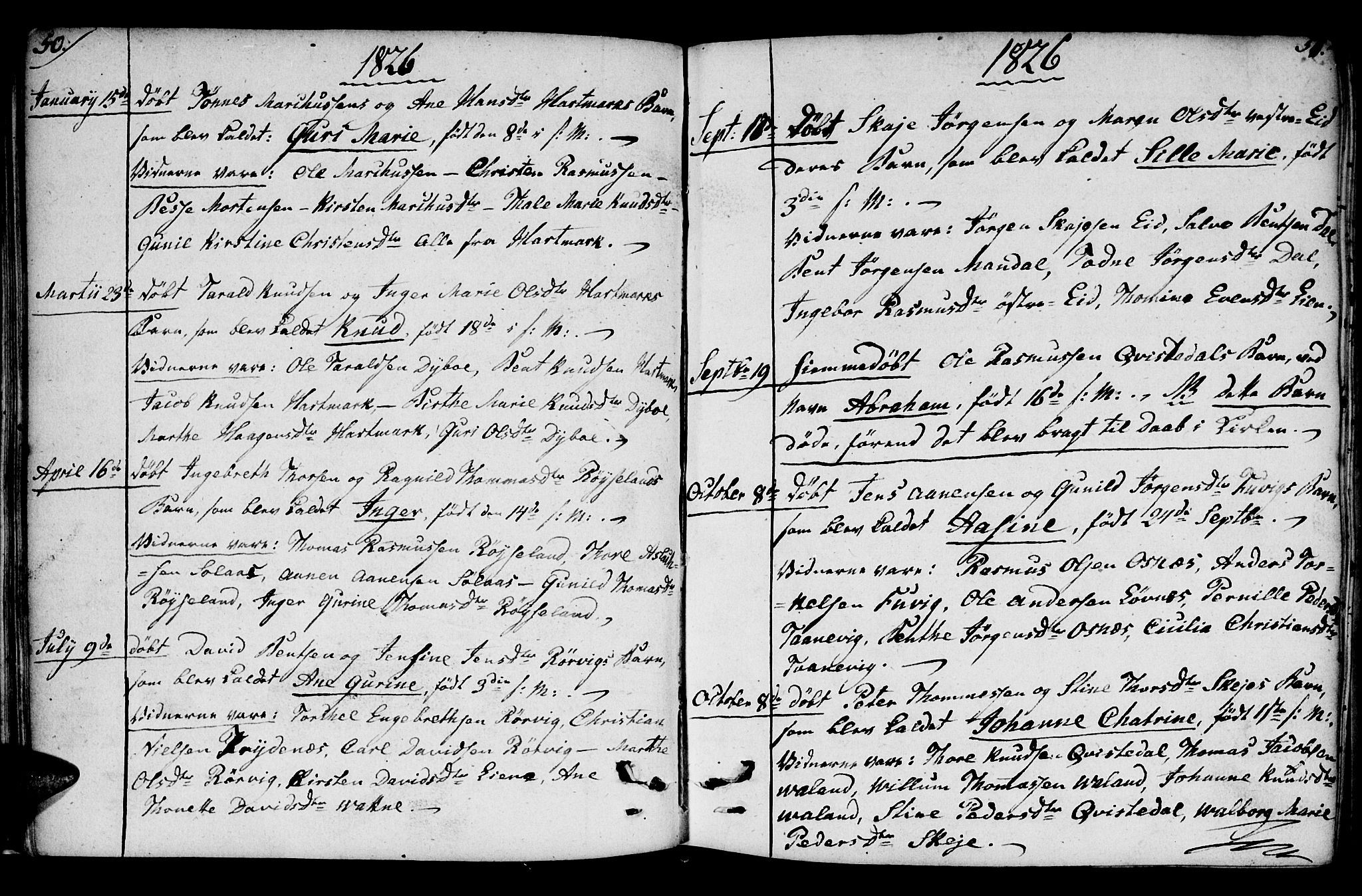 Mandal sokneprestkontor, SAK/1111-0030/F/Fb/Fbb/L0001: Parish register (copy) no. B 1, 1802-1846, p. 50-51