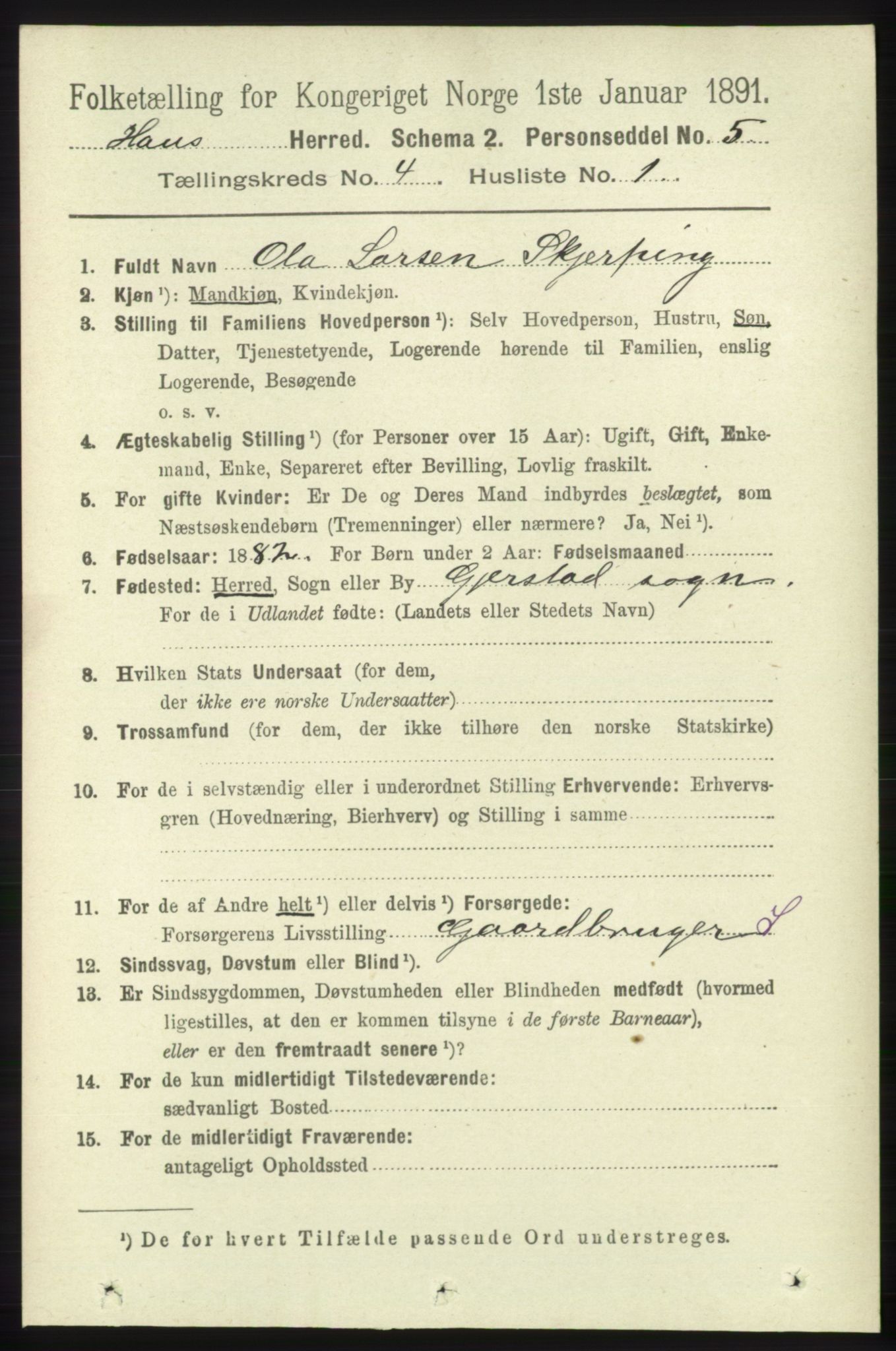 RA, 1891 census for 1250 Haus, 1891, p. 1408