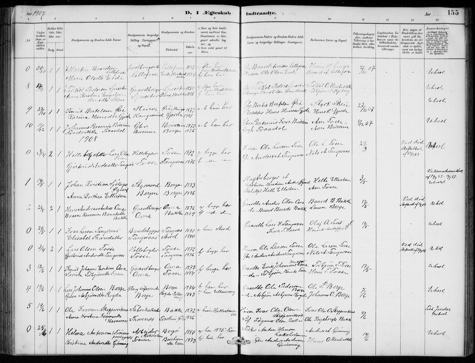 Strandebarm sokneprestembete, AV/SAB-A-78401/H/Hab: Parish register (copy) no. B  1, 1891-1914, p. 155