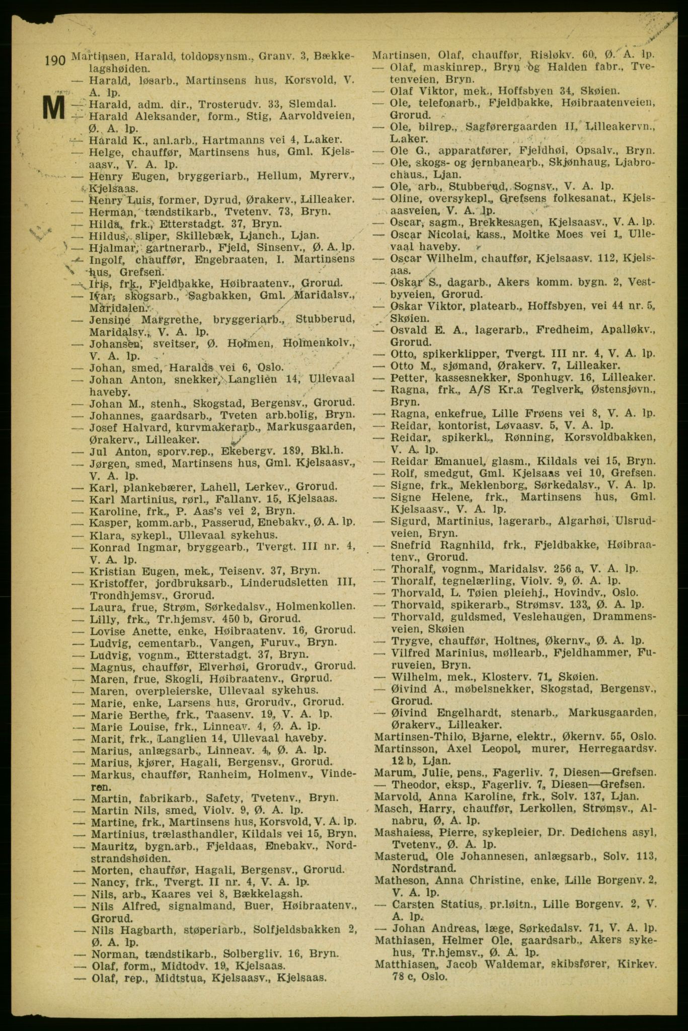 Aker adressebok/adressekalender, PUBL/001/A/004: Aker adressebok, 1929, p. 190