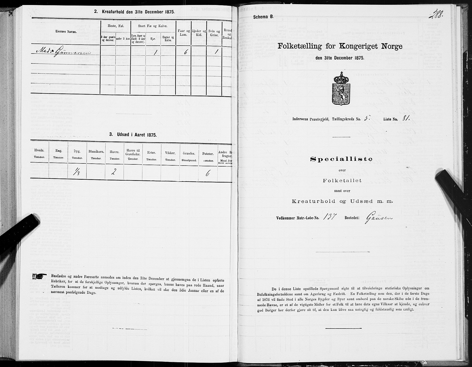 SAT, 1875 census for 1729P Inderøy, 1875, p. 3288