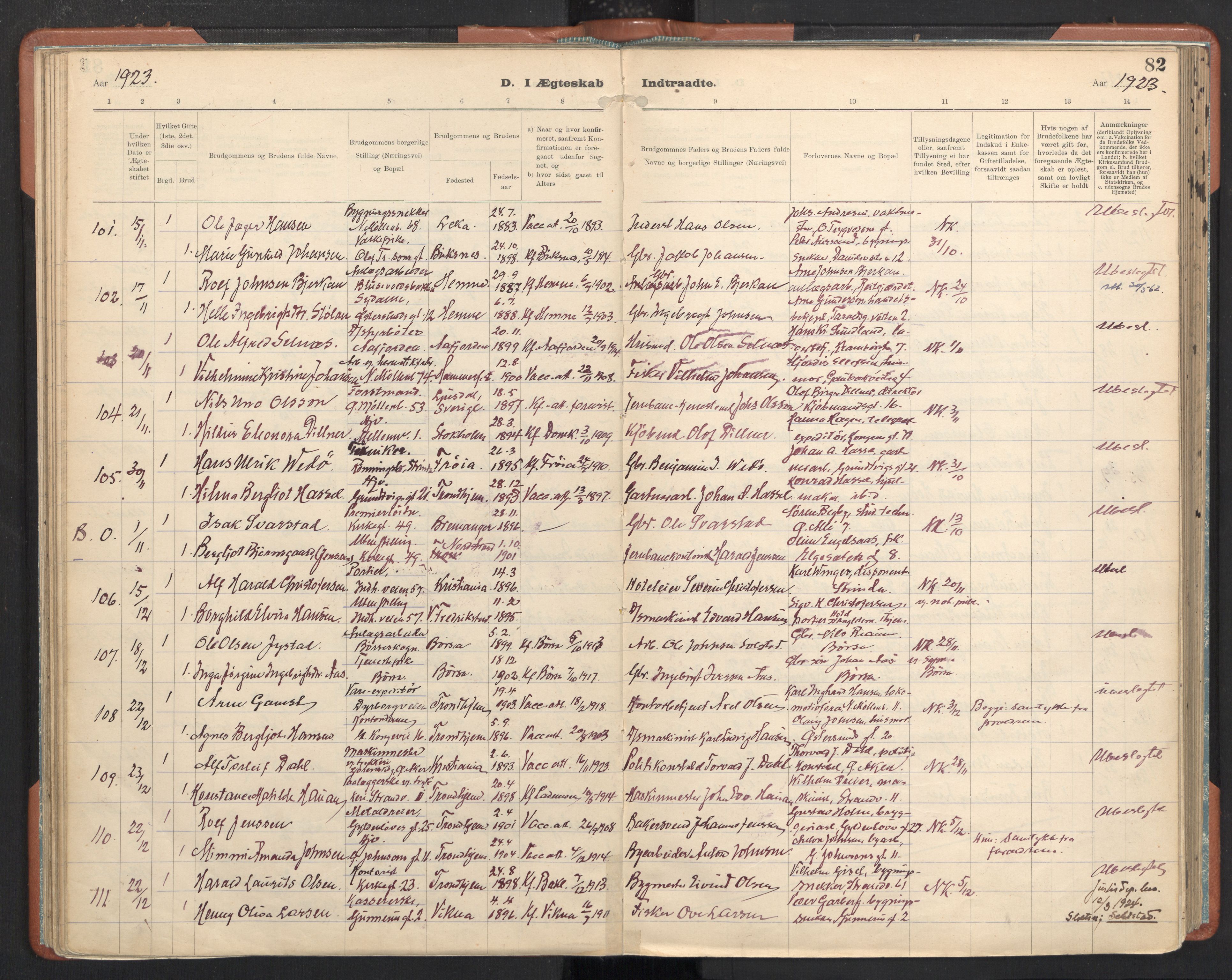 Ministerialprotokoller, klokkerbøker og fødselsregistre - Sør-Trøndelag, AV/SAT-A-1456/605/L0245: Parish register (official) no. 605A07, 1916-1938, p. 82