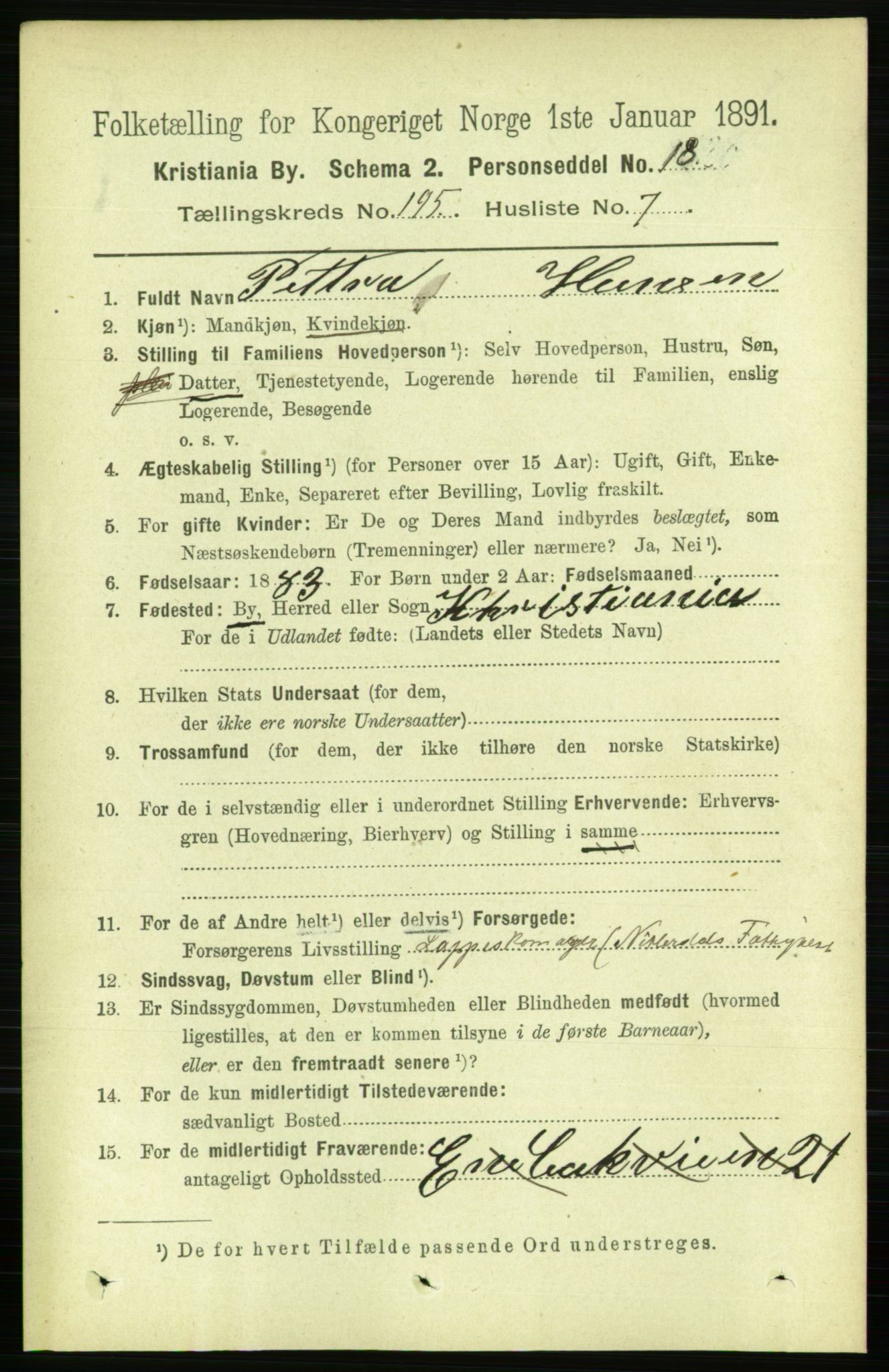 RA, 1891 census for 0301 Kristiania, 1891, p. 117647