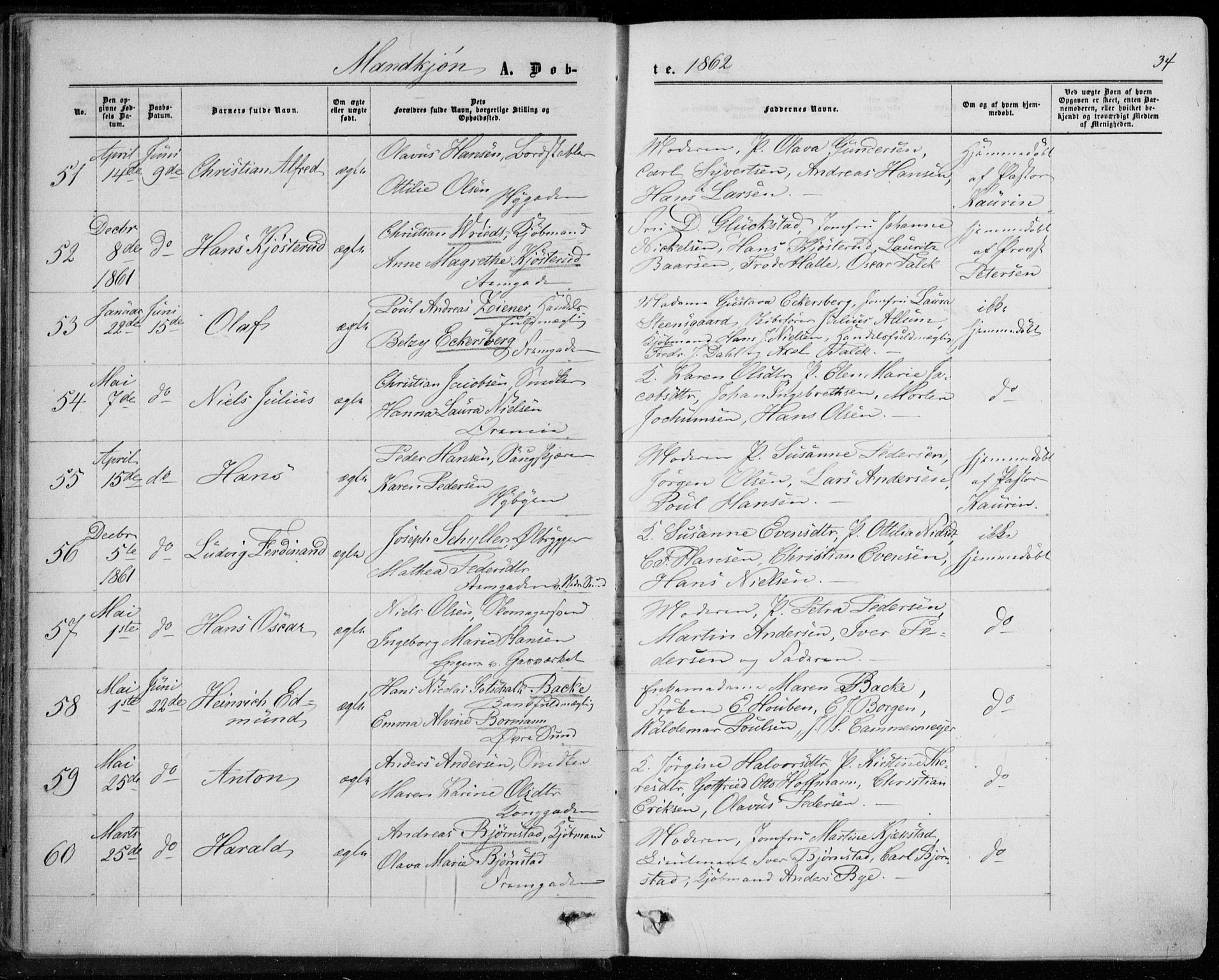 Bragernes kirkebøker, AV/SAKO-A-6/F/Fb/L0003: Parish register (official) no. II 3, 1860-1868, p. 34