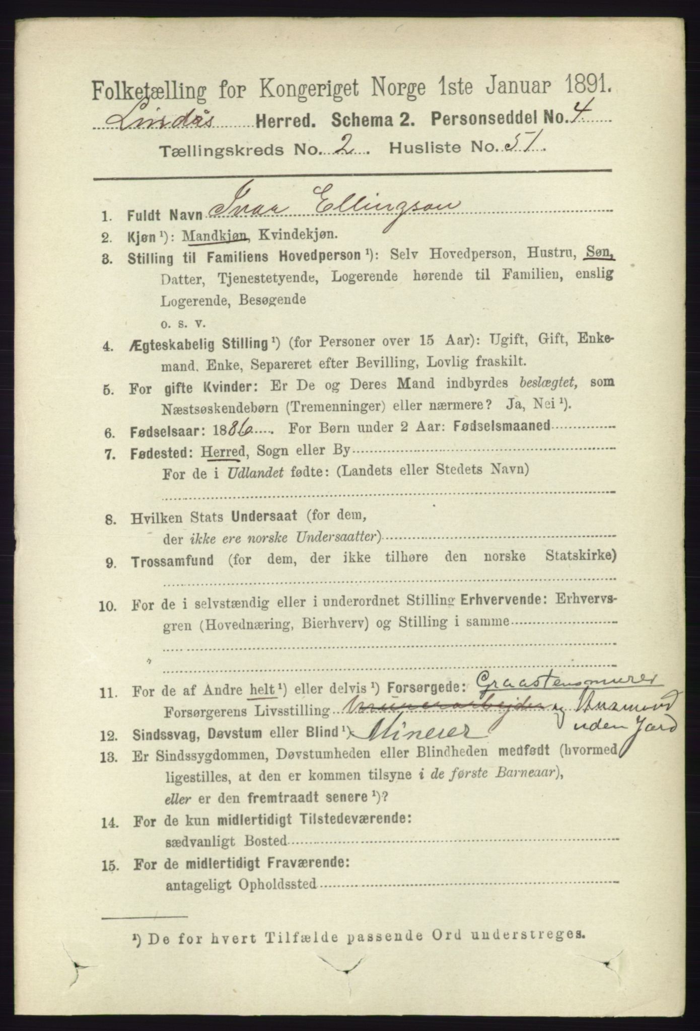 RA, 1891 census for 1263 Lindås, 1891, p. 745