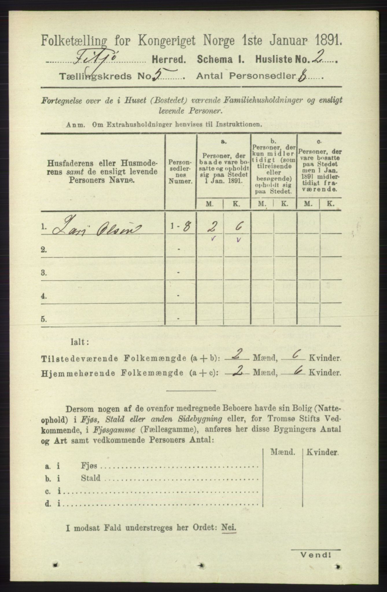 RA, 1891 census for 1222 Fitjar, 1891, p. 1678