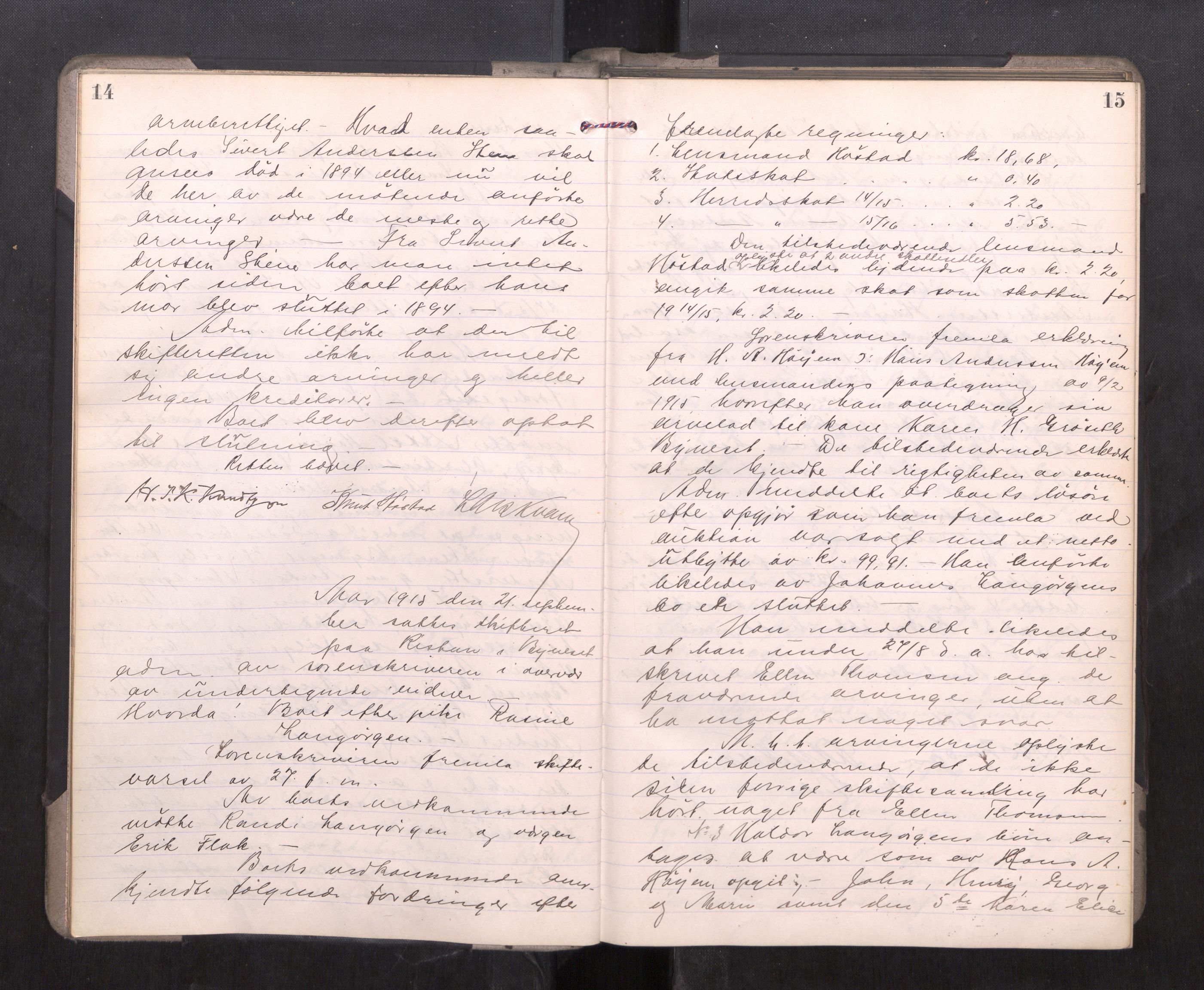 Strinda og Selbu sorenskriveri, AV/SAT-A-0015/3/3B/L0012: Skifteforhandlingsprot. 12, 1915-1919, p. 14-15