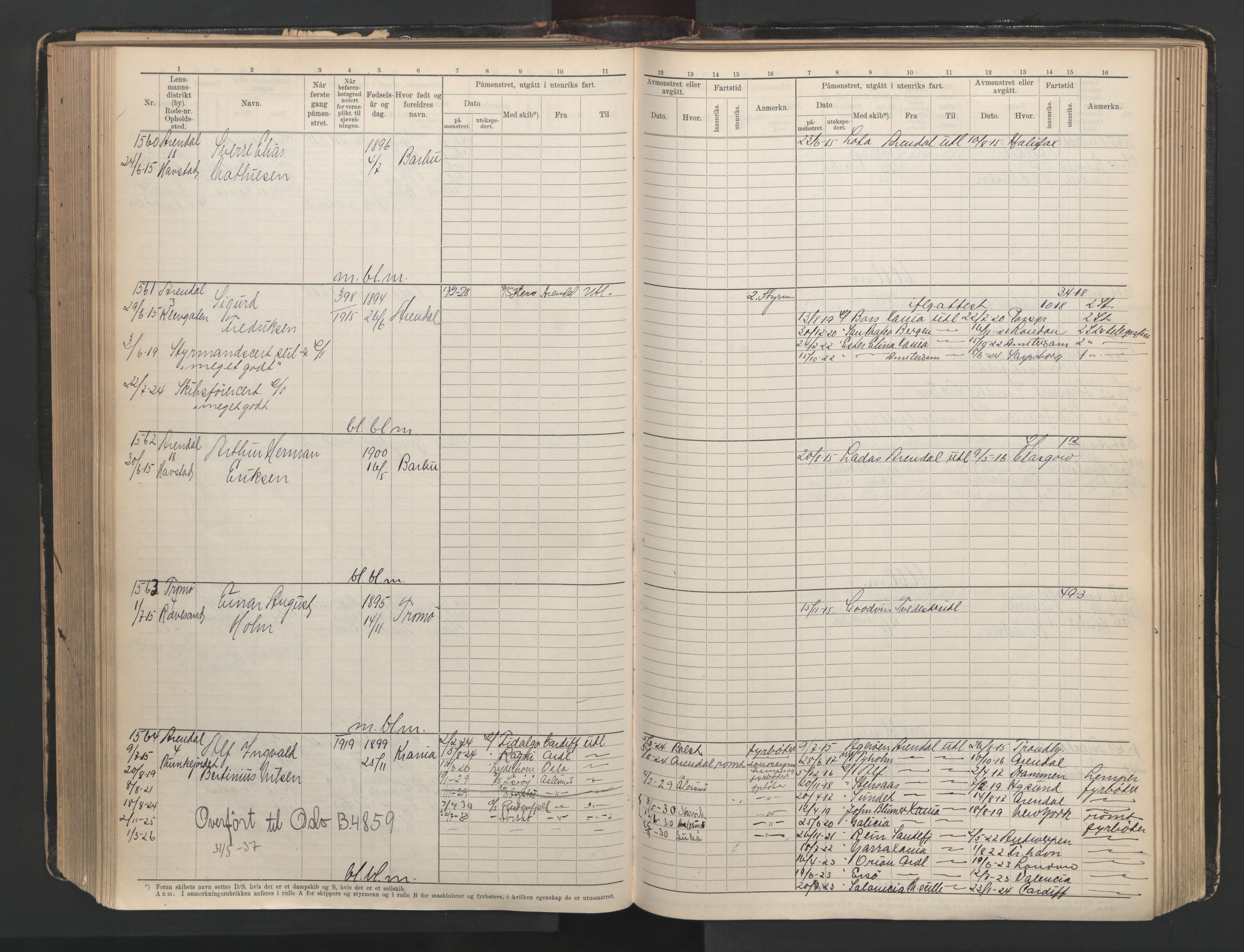 Arendal mønstringskrets, AV/SAK-2031-0012/F/Fb/L0003: Hovedrulle A nr 1-2495, E-4, 1899-1949, p. 323