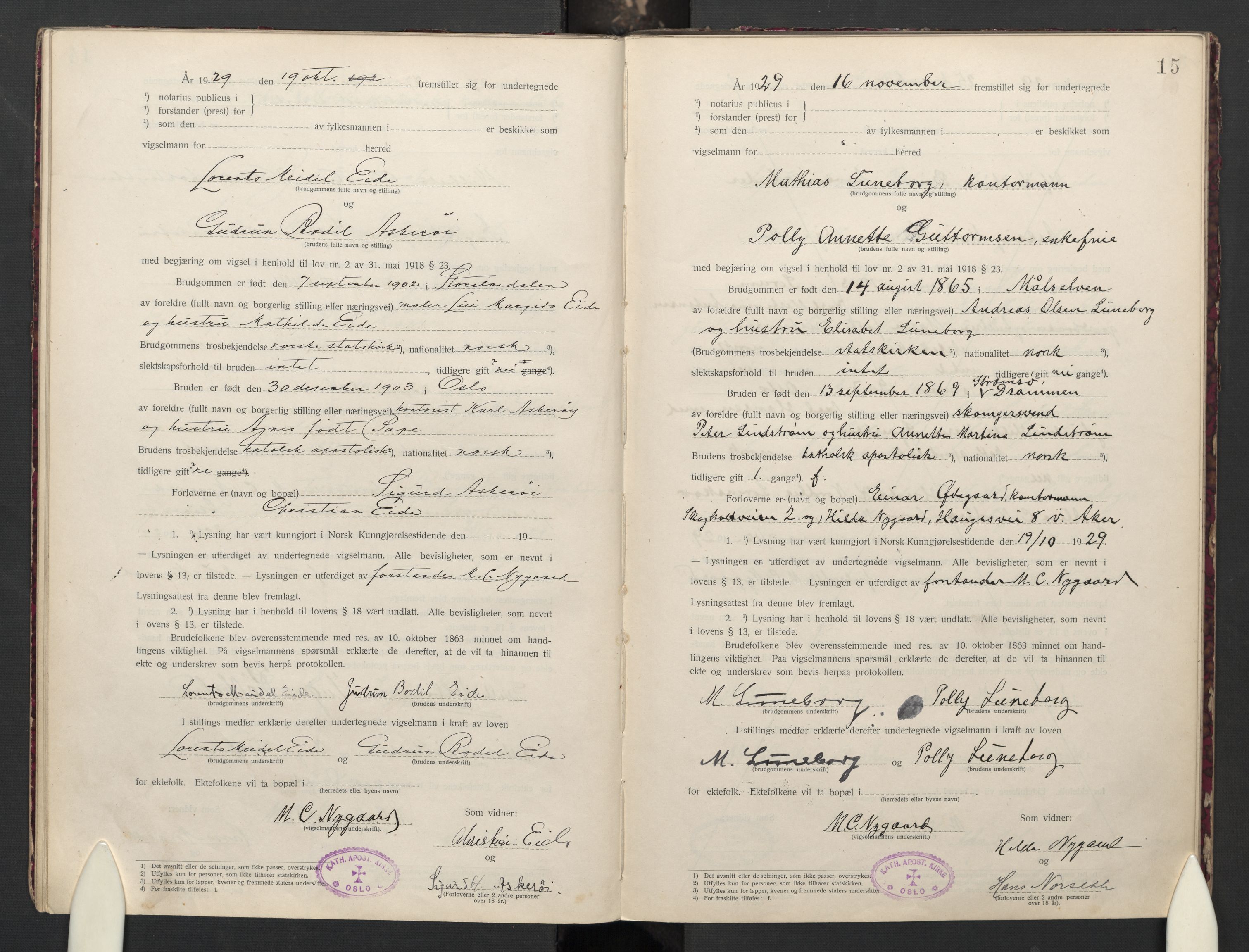 Den katolsk apostoliske menighet i Oslo , AV/SAO-PAO-0214/F/Fb/L0004: Dissenter register no. 4, 1919-1947, p. 15