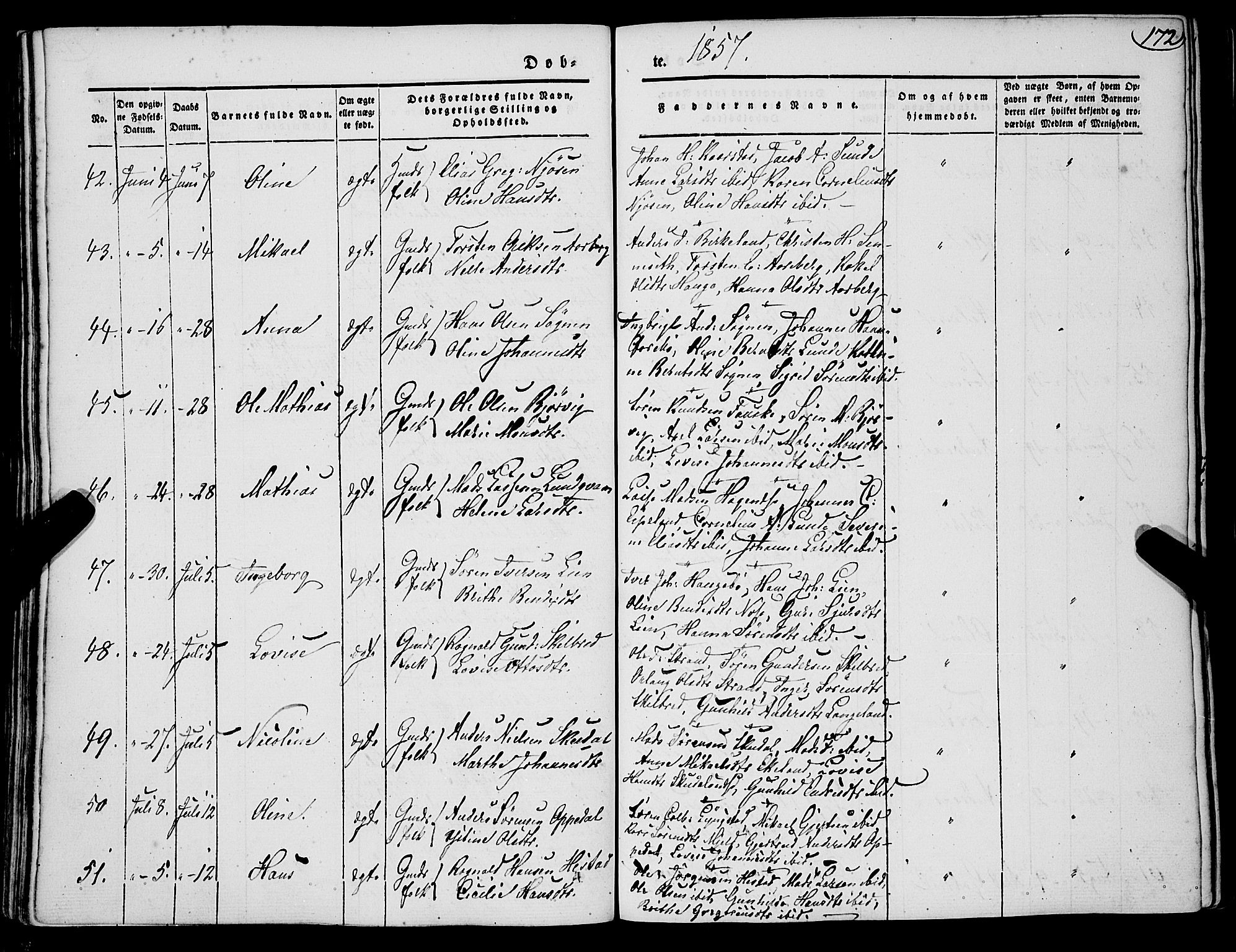 Gaular sokneprestembete, SAB/A-80001/H/Haa: Parish register (official) no. A 4I, 1840-1859, p. 172