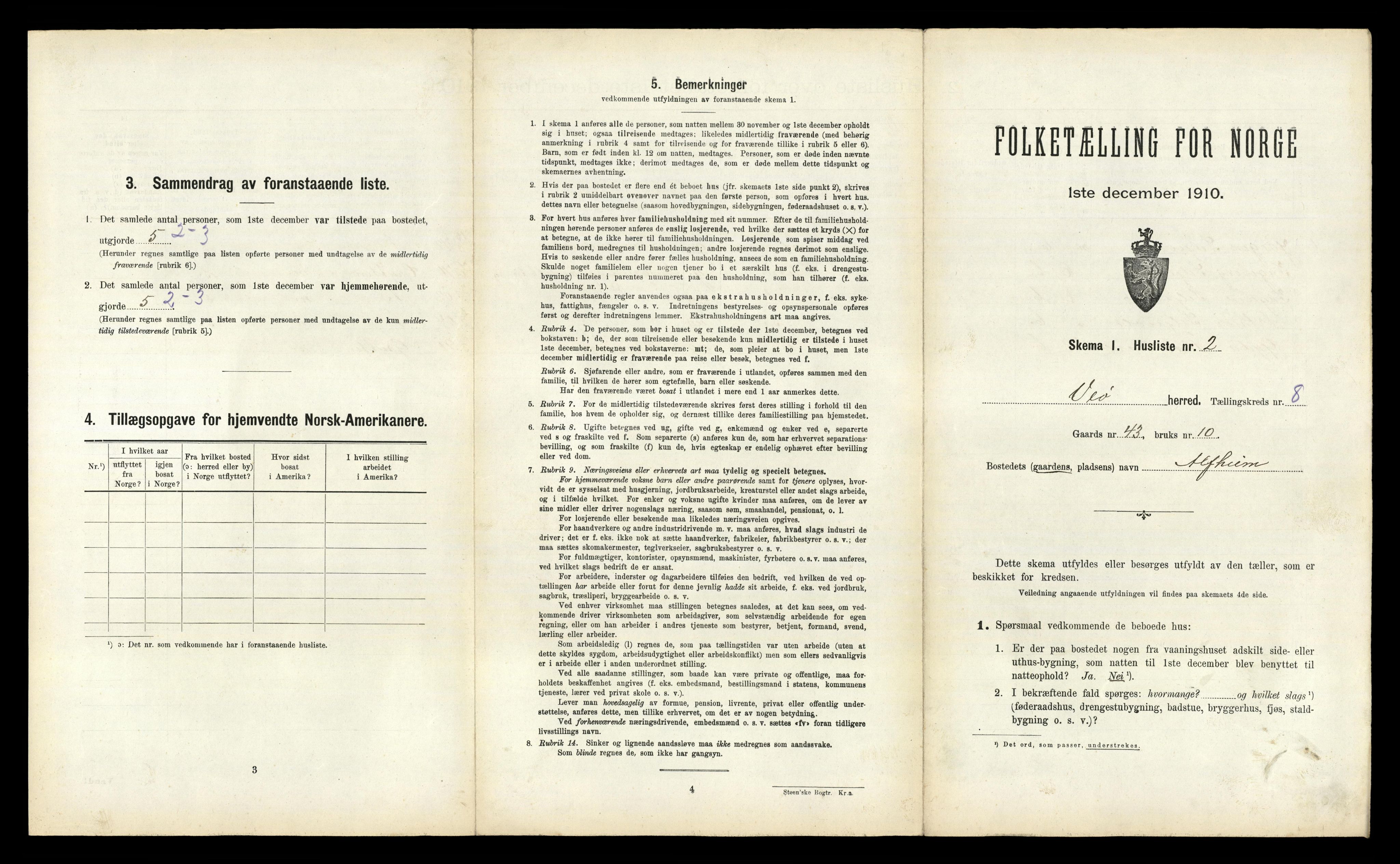 RA, 1910 census for Veøy, 1910, p. 492